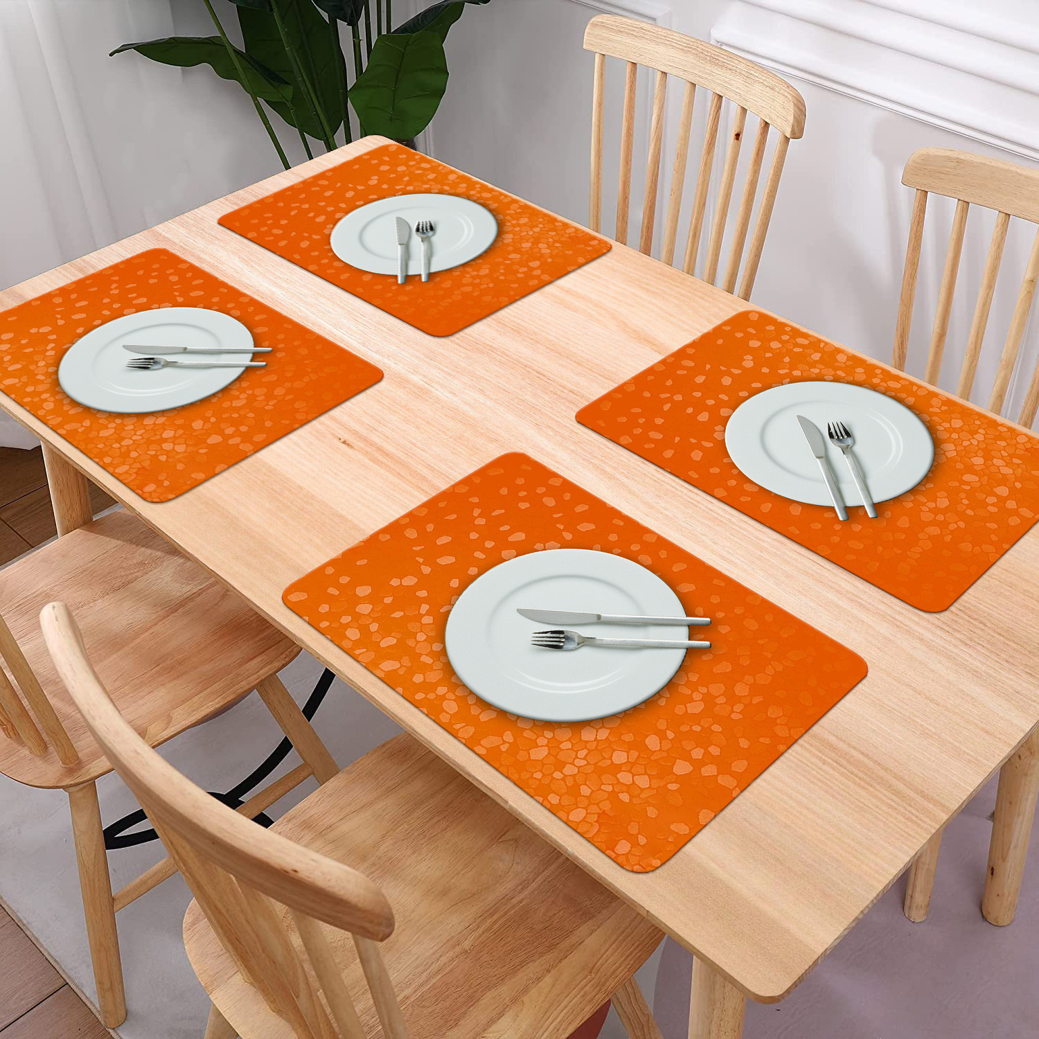 Kuber Industries Multiuses Stone Print PVC Table Placemat for kitchen, Dining Table Set of 6 (Orange)