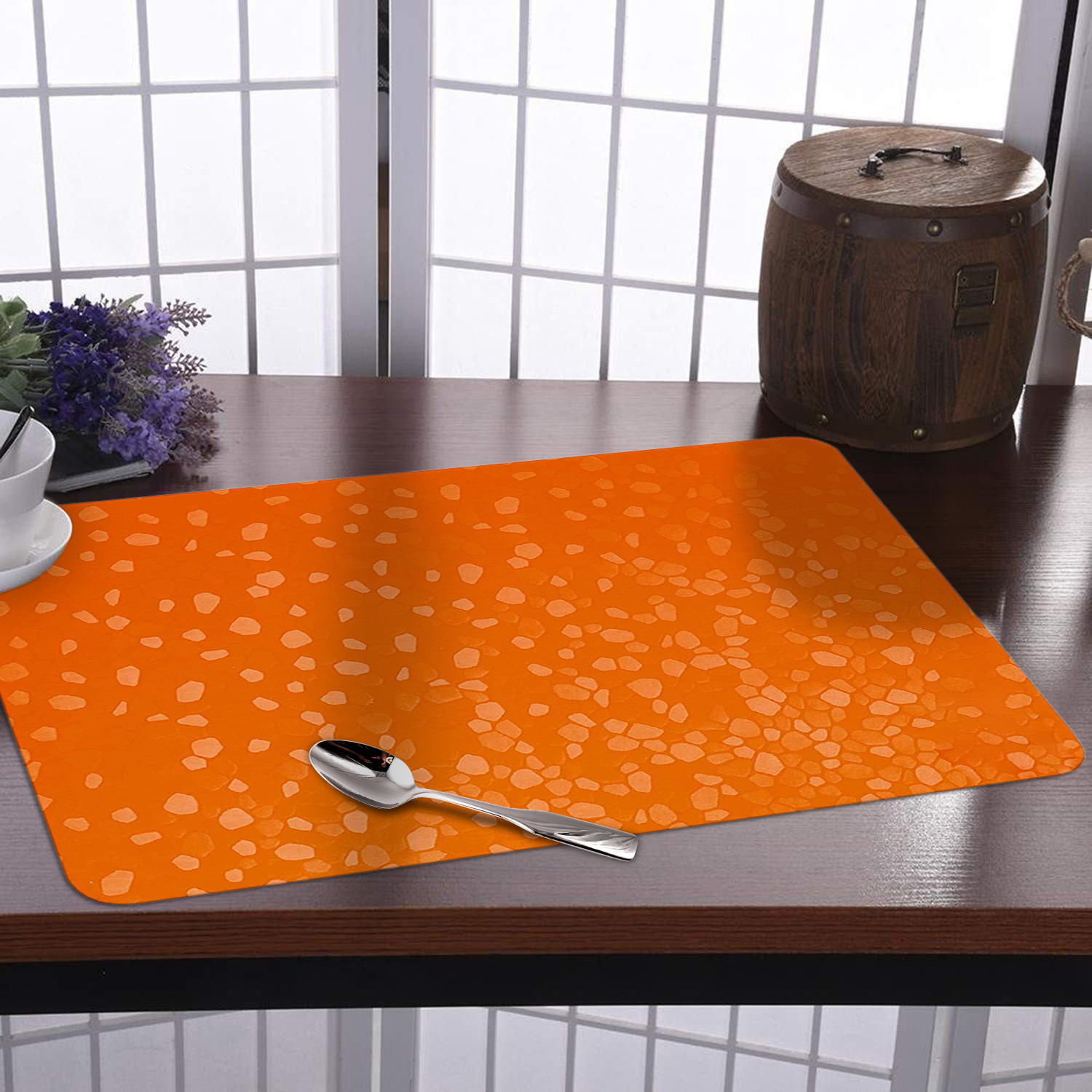 Kuber Industries Multiuses Stone Print PVC Table Placemat for kitchen, Dining Table Set of 6 (Orange)