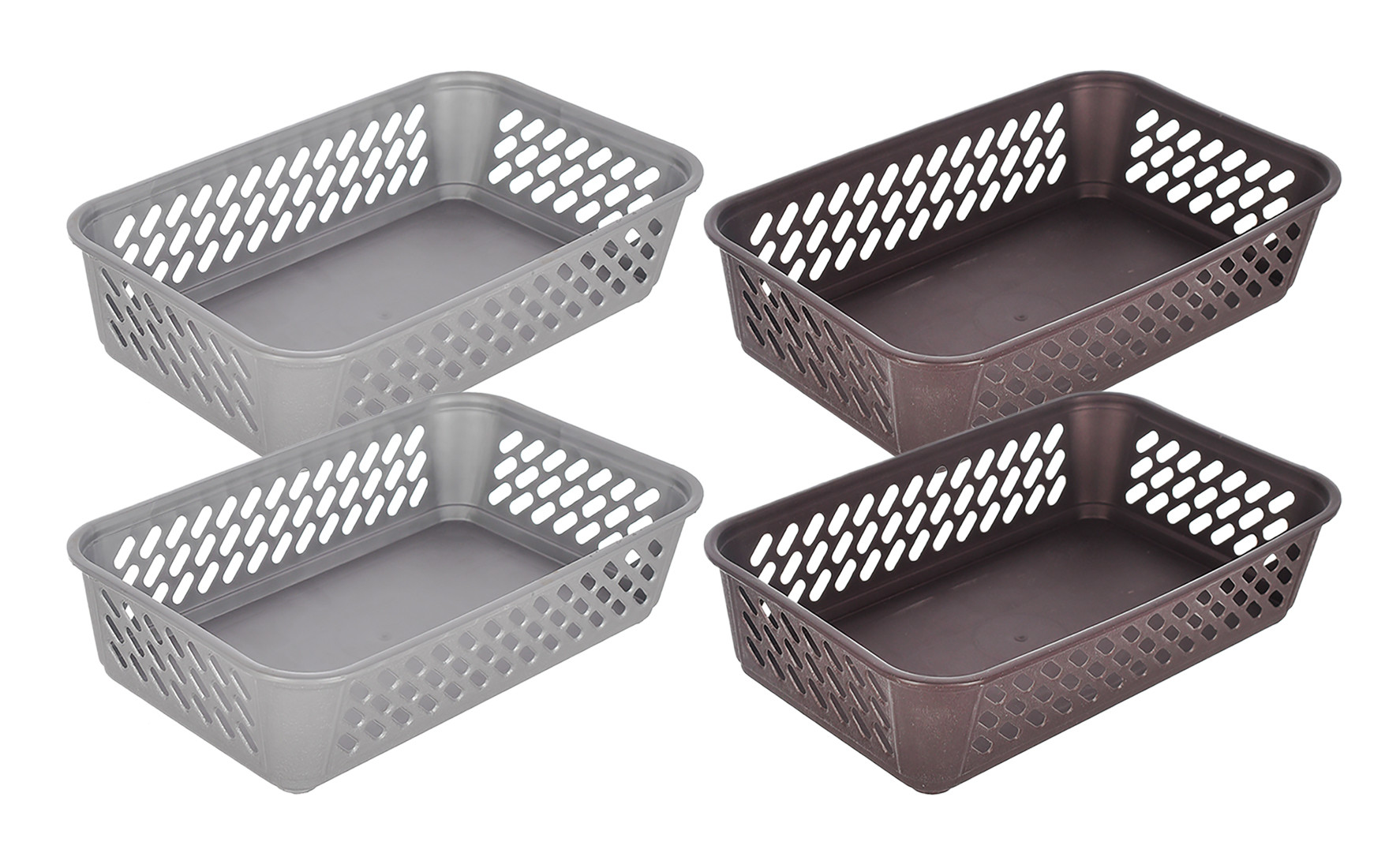 Kuber Industries Multiuses Super Tidy Plastic Tray/Basket/Organizer- (Grey & Brown) -46KM0581