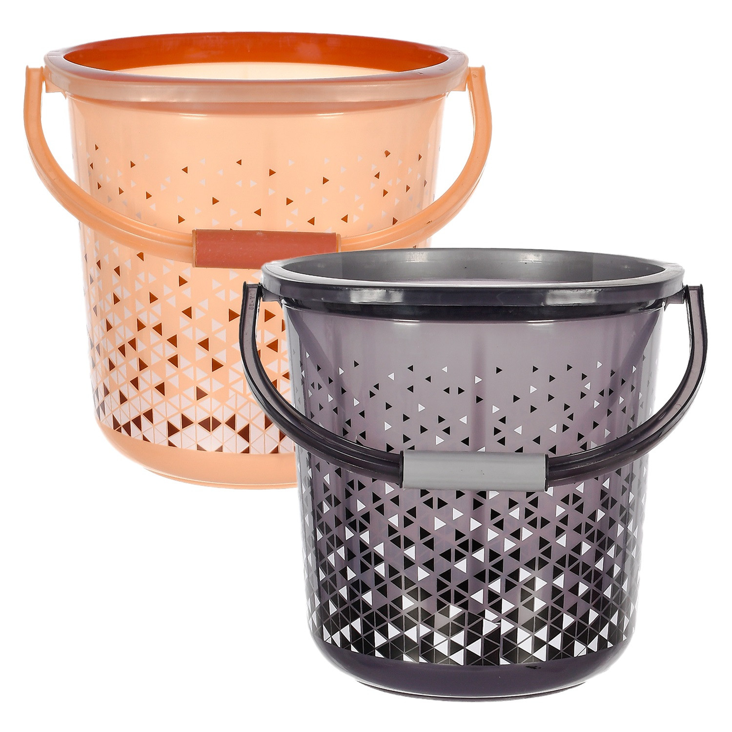 Kuber Industries Multiuses Tinted Print Plastic Bucket With Handle, 18 litre- Pack of 2 (Brown & Black)-46KM0341