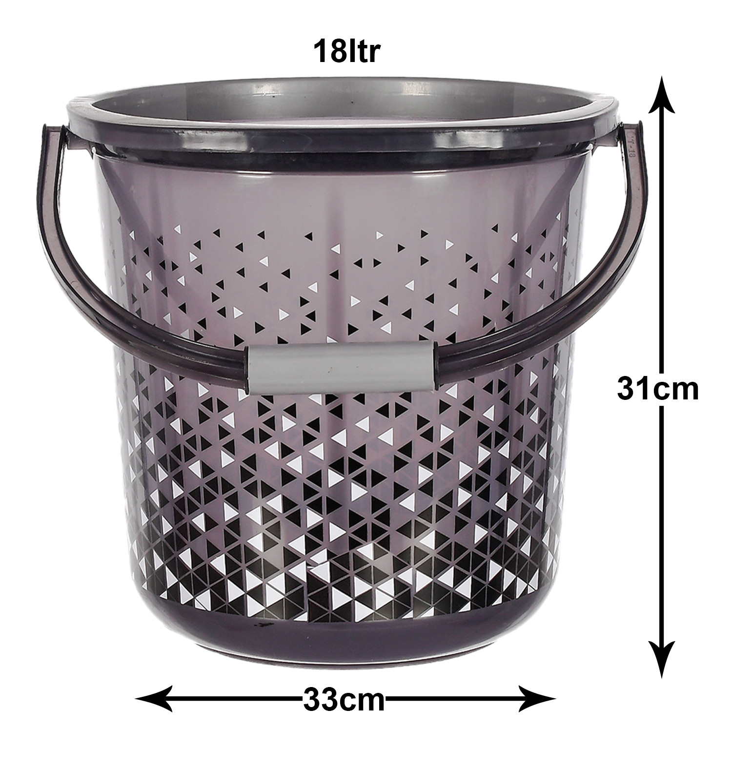 Kuber Industries Multiuses Tinted Print Plastic Bucket With Handle, 18 litre (Black)-46KM0333