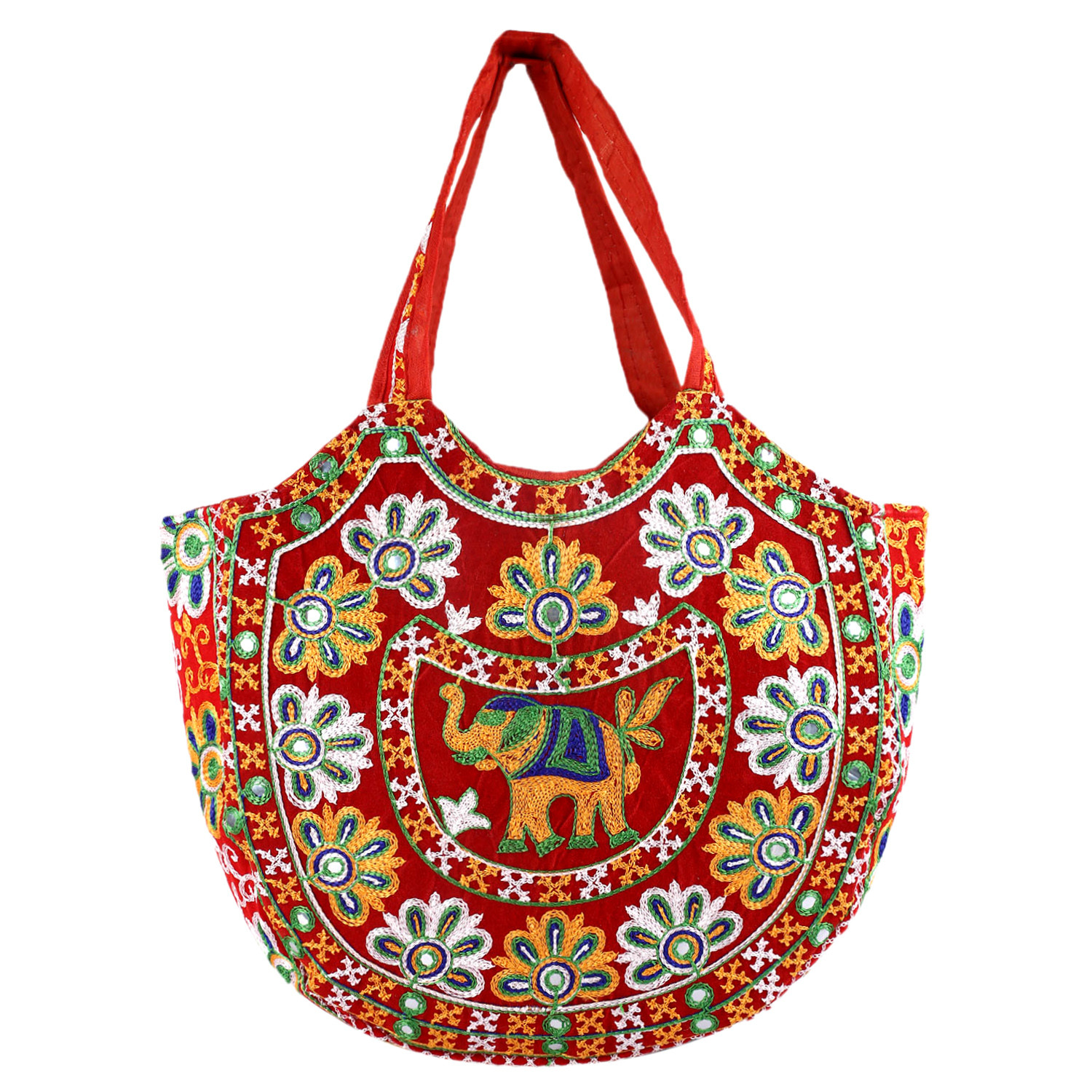 Kuber Industries Multiuses Velvet Floral Design Hand Bag/Tote Bag For Daily Trips, Travel, Office (Red)