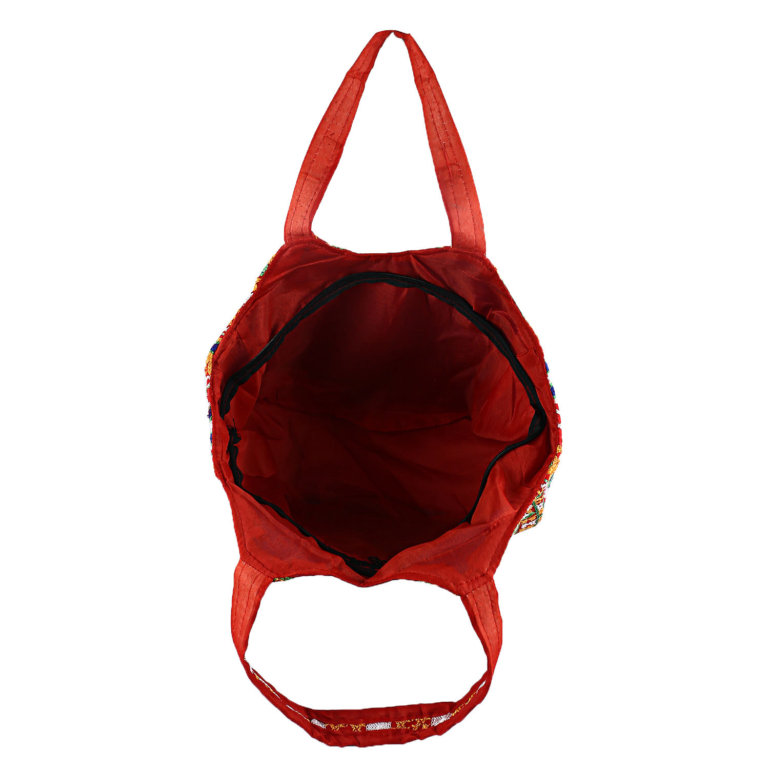 Kuber Industries Multiuses Velvet Floral Design Hand Bag/Tote Bag For Daily Trips, Travel, Office (Red)