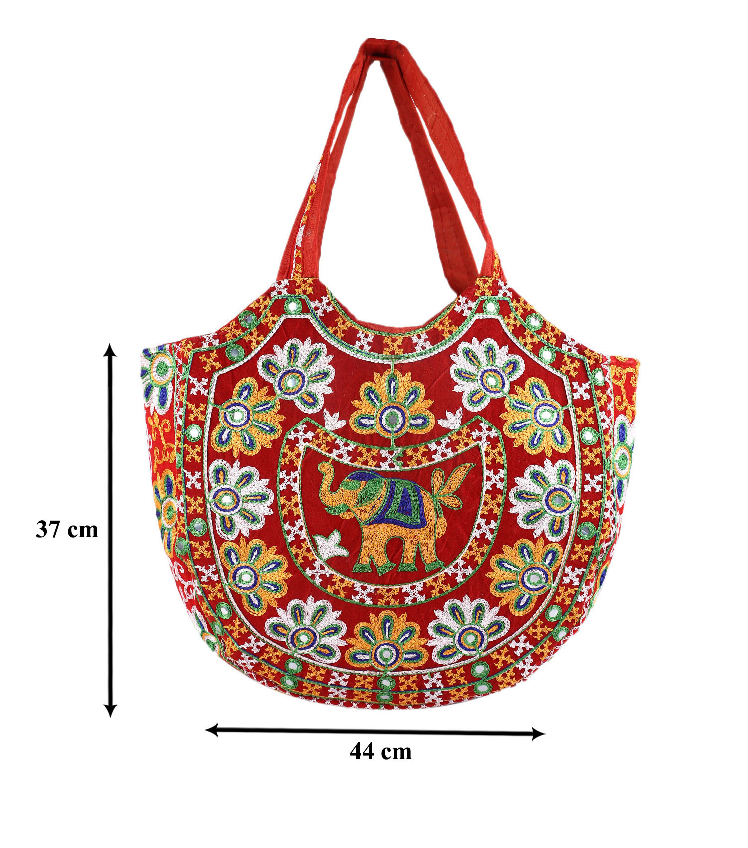 Kuber Industries Multiuses Velvet Floral Design Hand Bag/Tote Bag For Daily Trips, Travel, Office (Red)