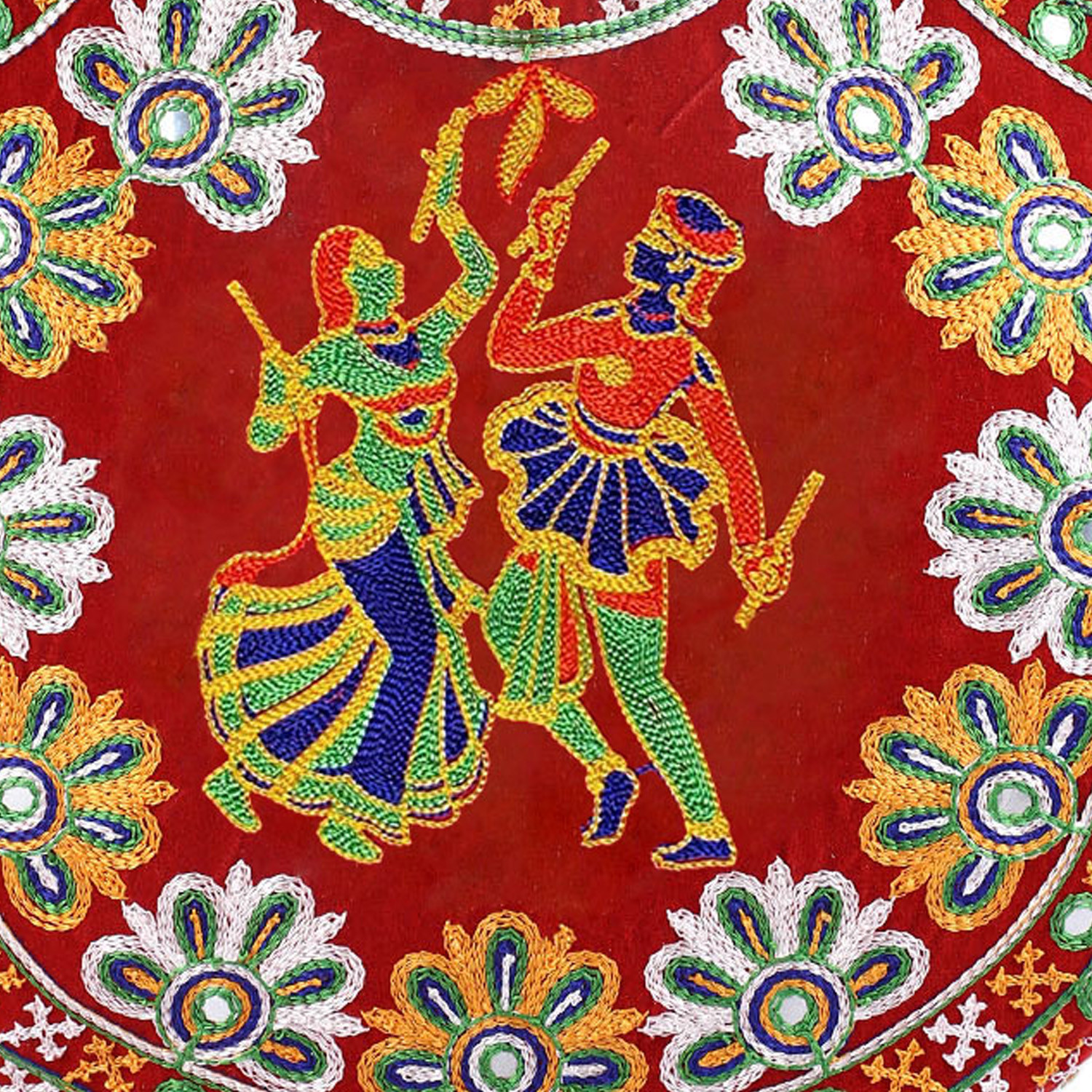 Kuber Industries Multiuses Velvet Rajasthani Embroidery Design Hand Bag/Tote Bag For Daily Trips, Travel, Office (Red)