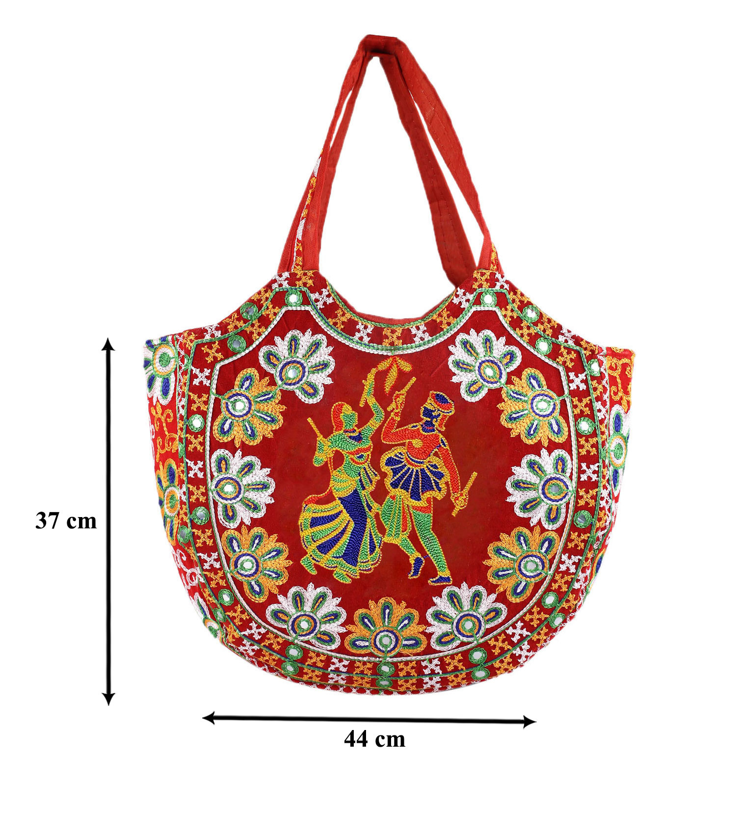 Kuber Industries Multiuses Velvet Rajasthani Embroidery Design Hand Bag/Tote Bag For Daily Trips, Travel, Office (Red)