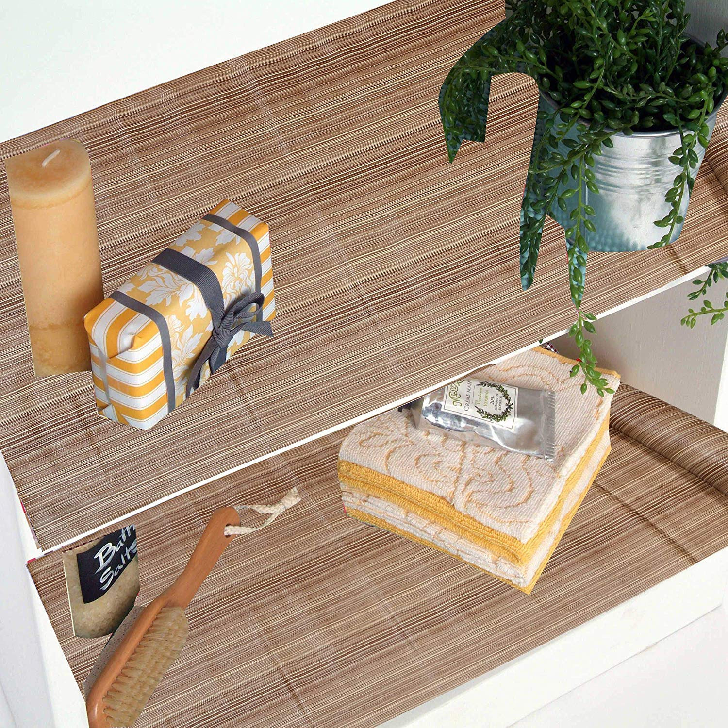 Kuber Industries Multiuses Wooden Print Shelf Liners for Kitchen Shelves, cupboards, Wardrobe, Drawer, 10 Mtr (Light Brown)