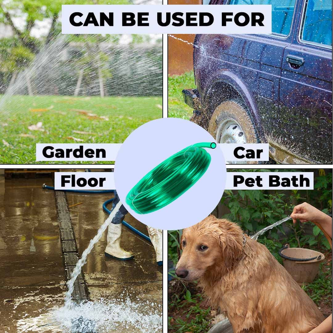Kuber Industries Multiutility PVC Water Pipe | Multi-Utility Water Pipe for Garden, Car Cleaning & Pet Washing | Light Weight, Kink Proof Proof & Portable Hose Pipe for Gardening | 5 Meter | Green |