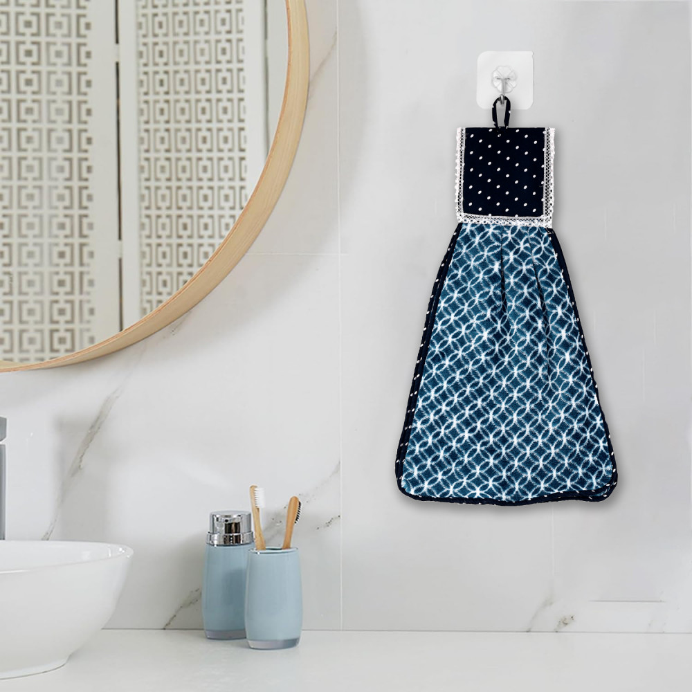 Kuber Industries Napkin | Washbasin Hanging Napkin | Kitchen Towel with Ties | Napkin for Kitchen | Circle Napkin for Bathroom | Hand Towel for Kitchen | Blue
