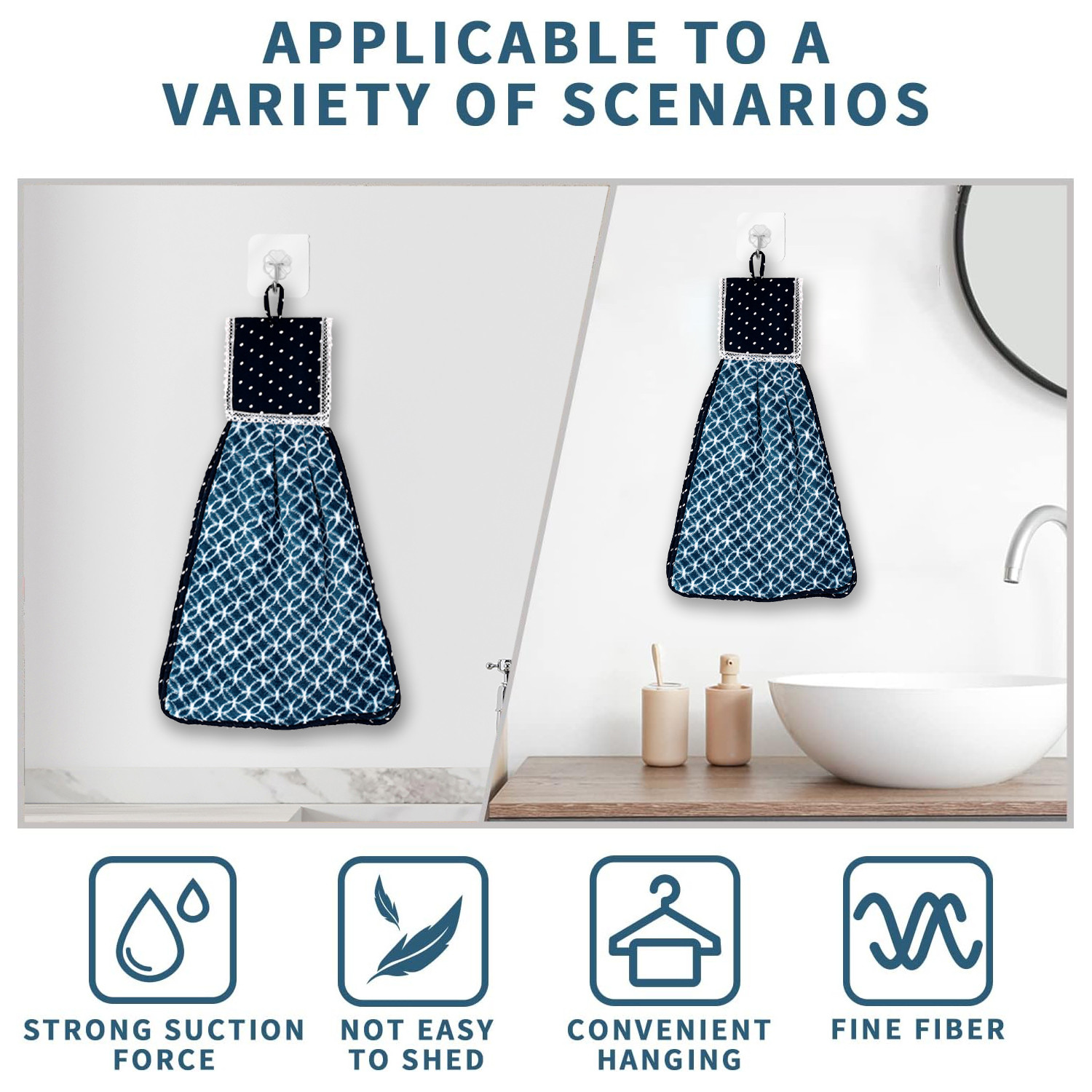 Kuber Industries Napkin | Washbasin Hanging Napkin | Kitchen Towel with Ties | Napkin for Kitchen | Circle Napkin for Bathroom | Hand Towel for Kitchen | Blue