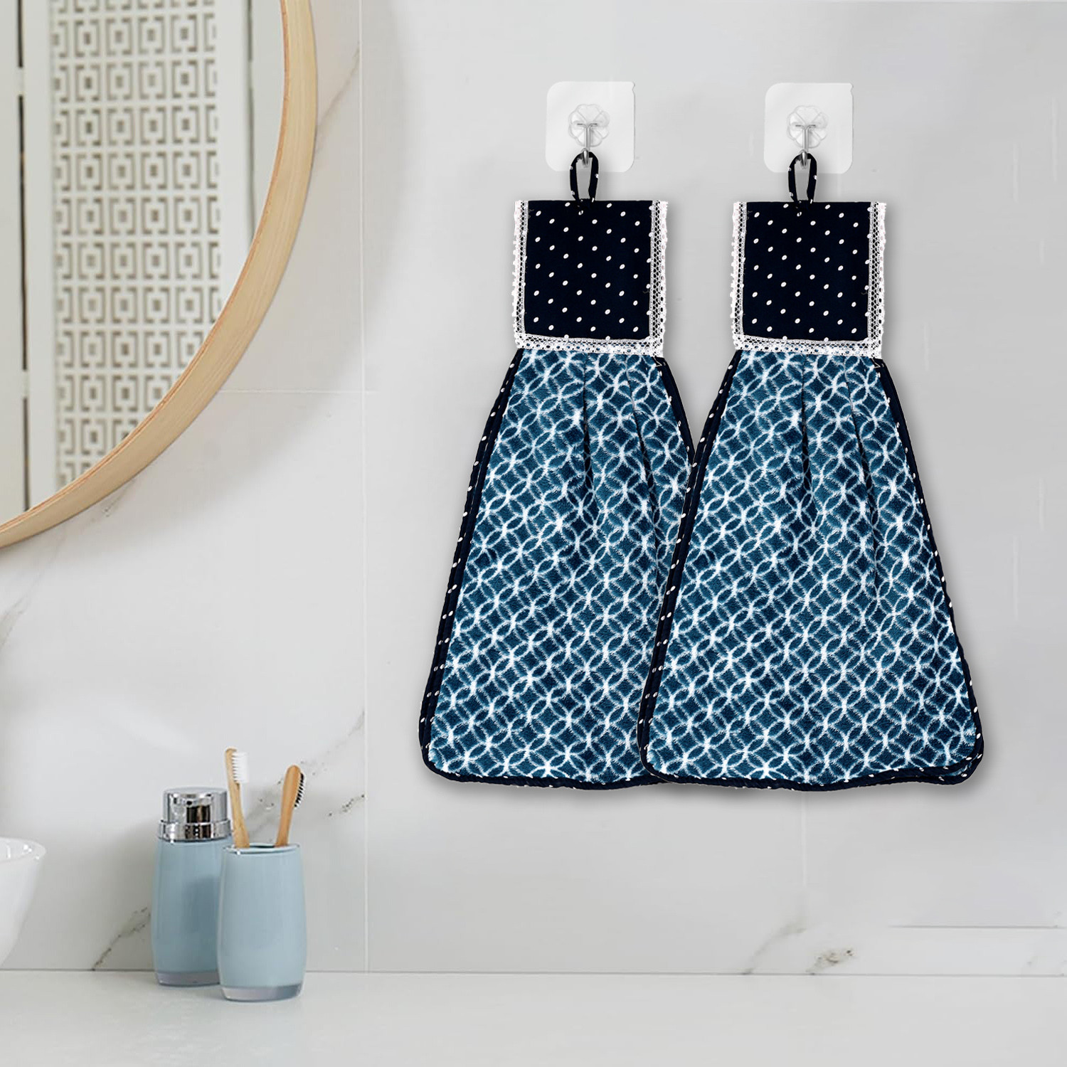 Kuber Industries Napkin | Washbasin Hanging Napkin | Kitchen Towel with Ties | Napkin for Kitchen | Circle Napkin for Bathroom | Hand Towel for Kitchen | Blue