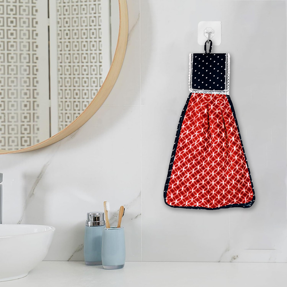 Kuber Industries Napkin | Washbasin Hanging Napkin | Kitchen Towel with Ties | Napkin for Kitchen | Circle Napkin for Bathroom | Hand Towel for Kitchen | Red