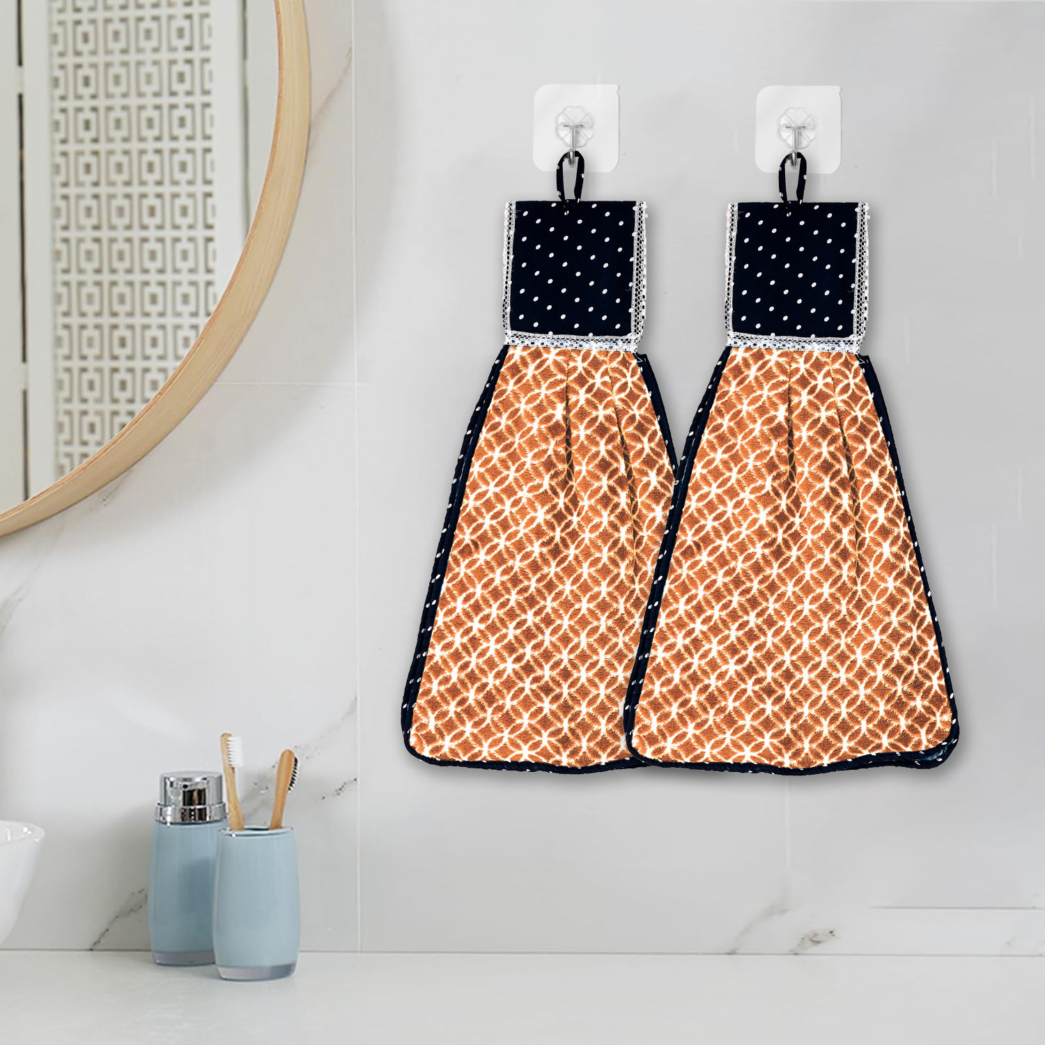 Kuber Industries Napkin | Washbasin Hanging Napkin | Kitchen Towel with Ties | Napkin for Kitchen | Circle Napkin for Bathroom | Hand Towel for Kitchen | Golden