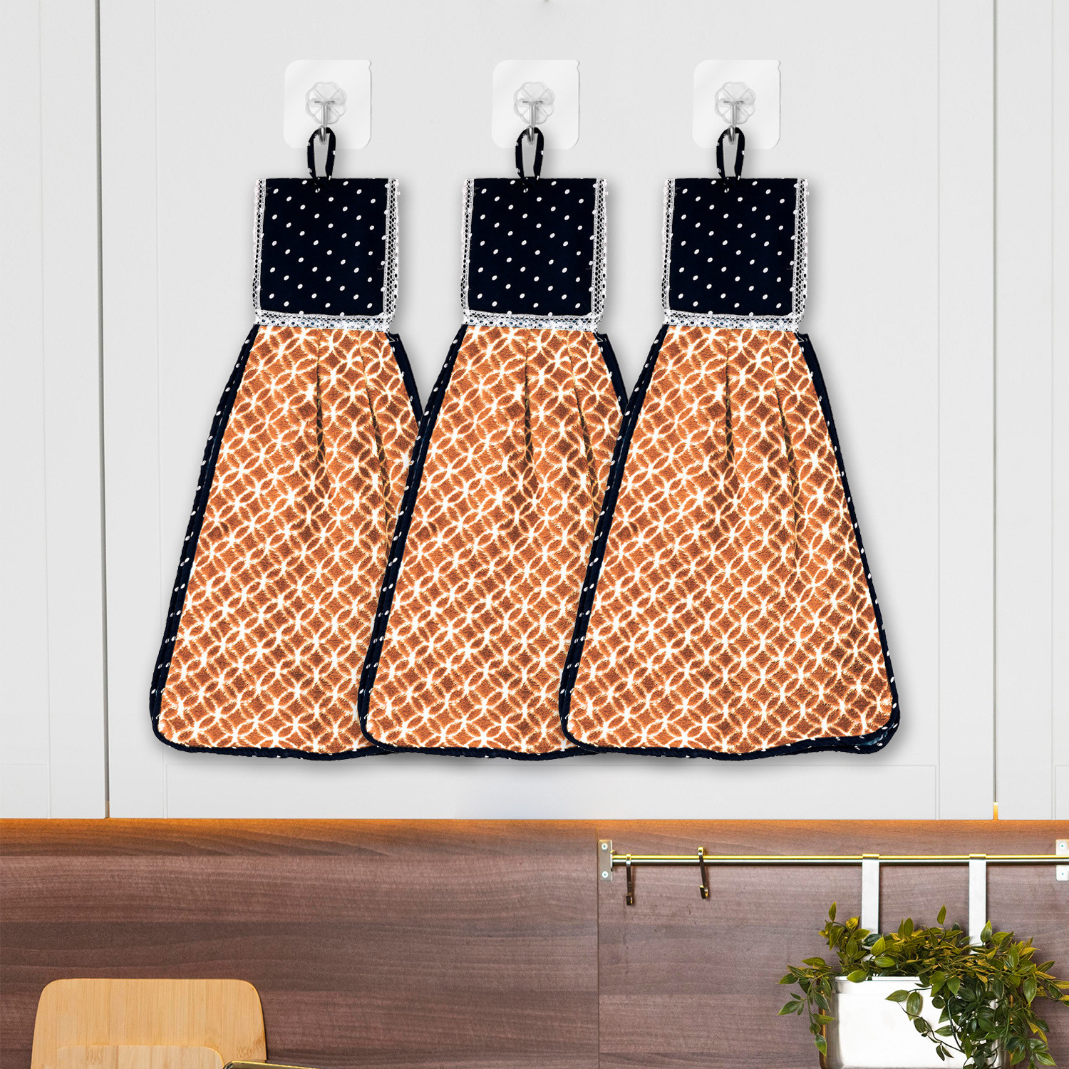 Kuber Industries Napkin | Washbasin Hanging Napkin | Kitchen Towel with Ties | Napkin for Kitchen | Circle Napkin for Bathroom | Hand Towel for Kitchen | Golden