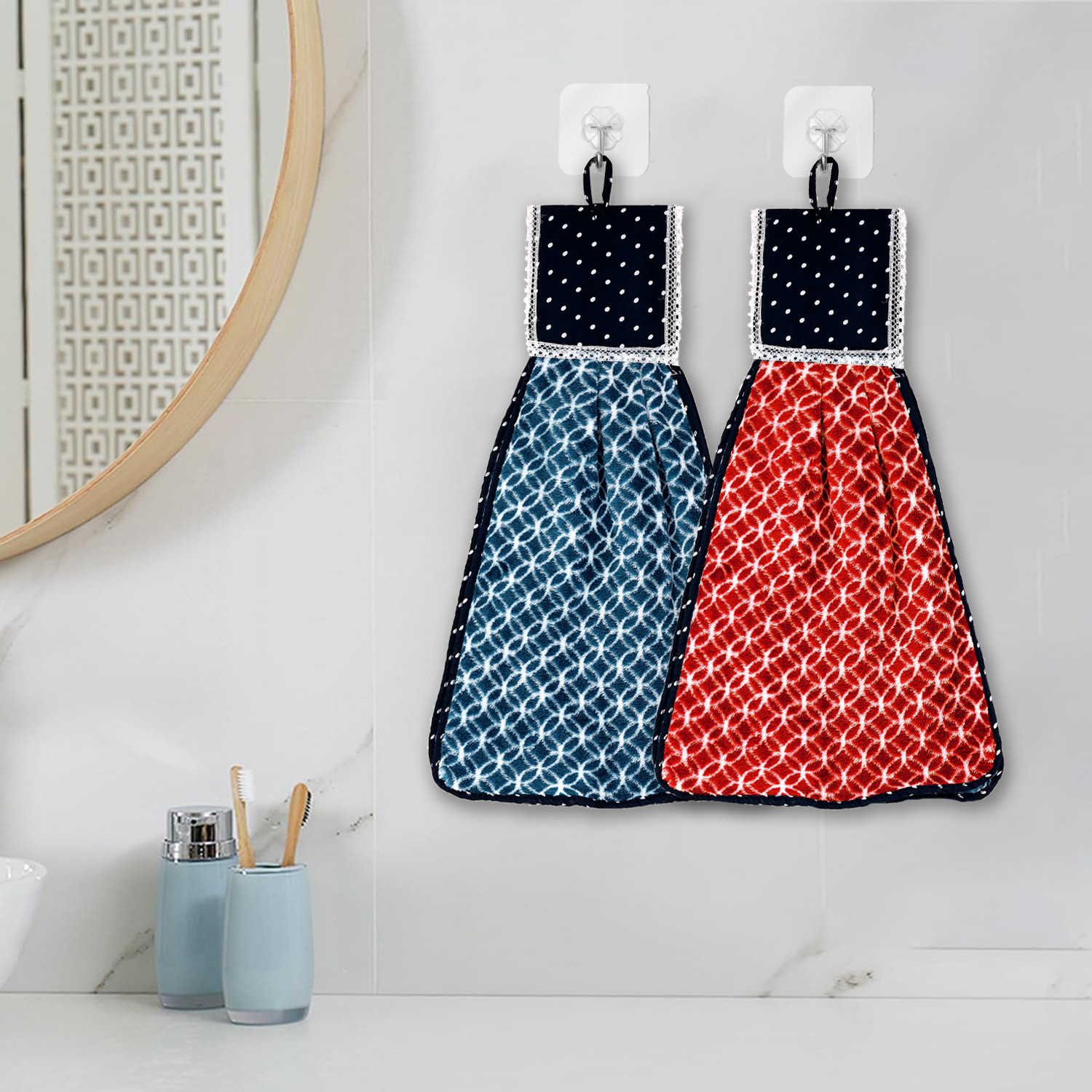 Kuber Industries Napkin | Washbasin Hanging Napkin | Kitchen Towel with Ties | Napkin for Kitchen | Circle Napkin for Bathroom | Hand Towel for Kitchen | Pack of 2 | Multi