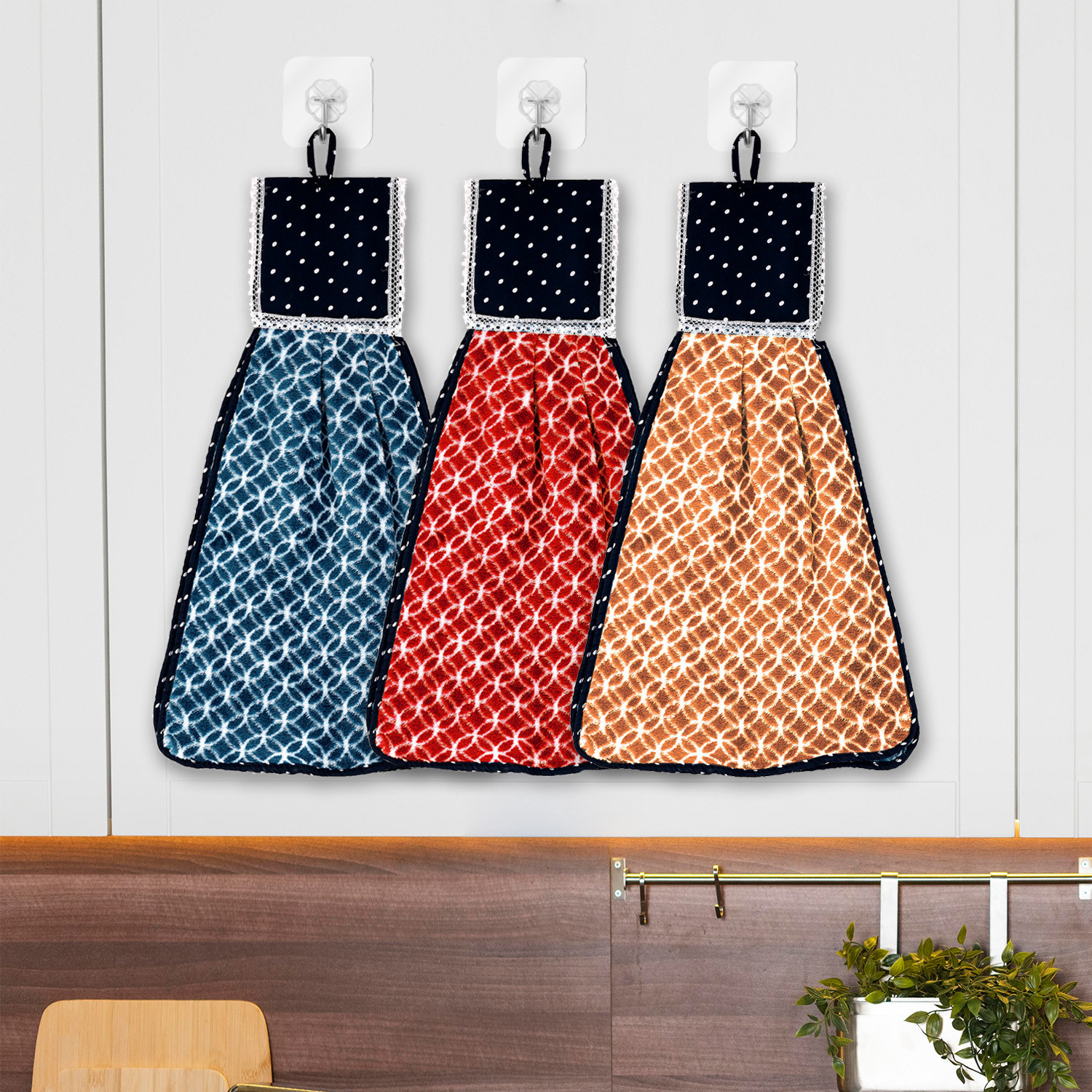 Kuber Industries Napkin | Washbasin Hanging Napkin | Kitchen Towel with Ties | Napkin for Kitchen | Circle Napkin for Bathroom | Hand Towel for Kitchen | Pack of 3 | Multi