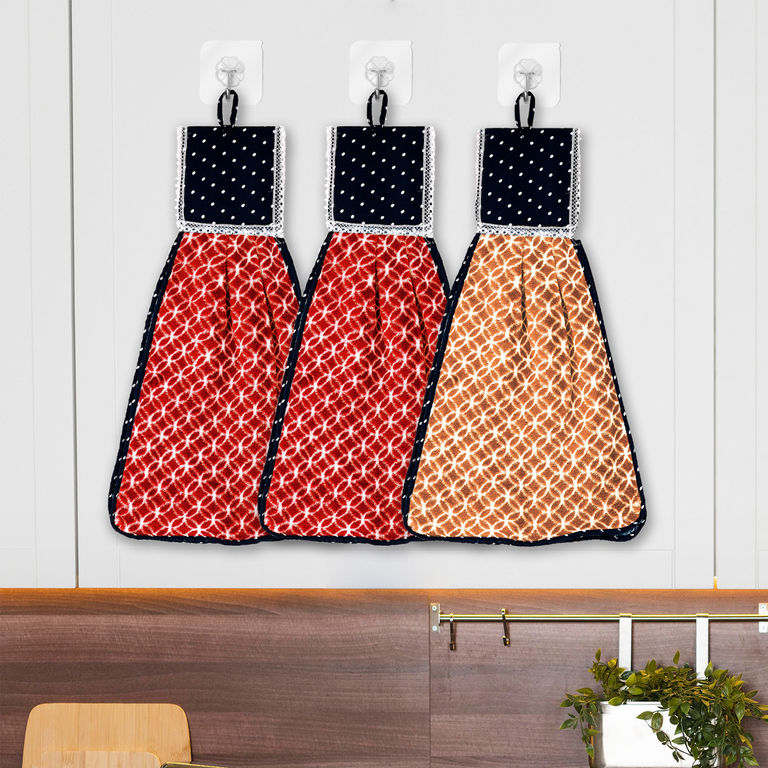 Kuber Industries Napkin | Washbasin Hanging Napkin | Kitchen Towel with Ties | Napkin for Kitchen | Circle Napkin for Bathroom | Hand Towel for Kitchen | Pack of 3 | Multi