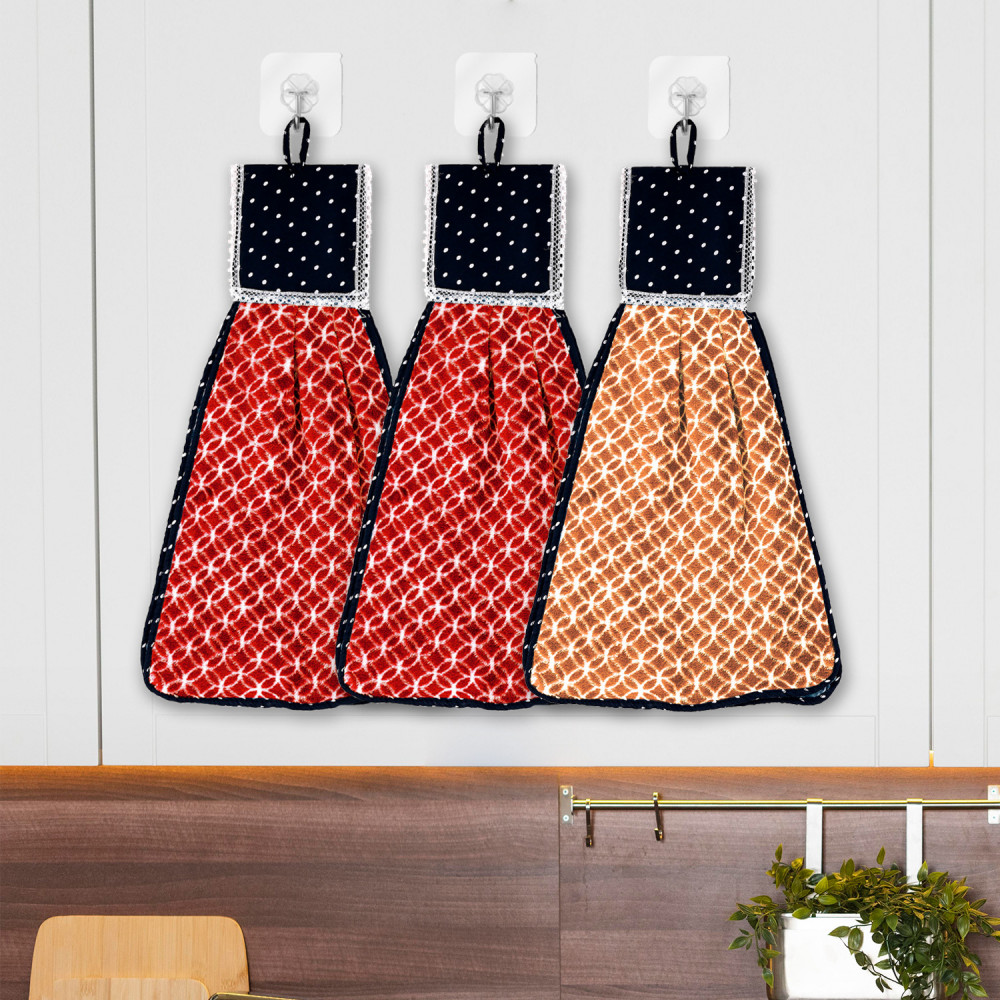 Kuber Industries Napkin | Washbasin Hanging Napkin | Kitchen Towel with Ties | Napkin for Kitchen | Circle Napkin for Bathroom | Hand Towel for Kitchen | Pack of 3 | Multi