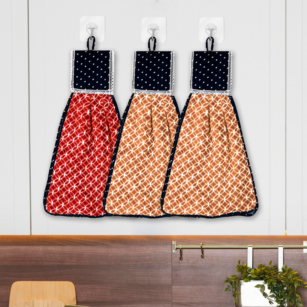 Kuber Industries Napkin | Washbasin Hanging Napkin | Kitchen Towel with Ties | Napkin for Kitchen | Circle Napkin for Bathroom | Hand Towel for Kitchen | Pack of 3 | Multi