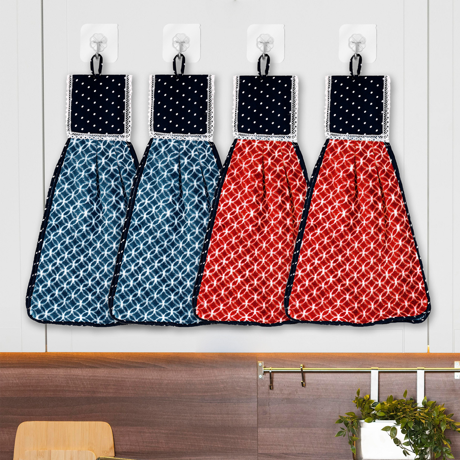 Kuber Industries Napkin | Washbasin Hanging Napkin | Kitchen Towel with Ties | Napkin for Kitchen | Circle Napkin for Bathroom | Hand Towel for Kitchen | Pack of 4 | Multi