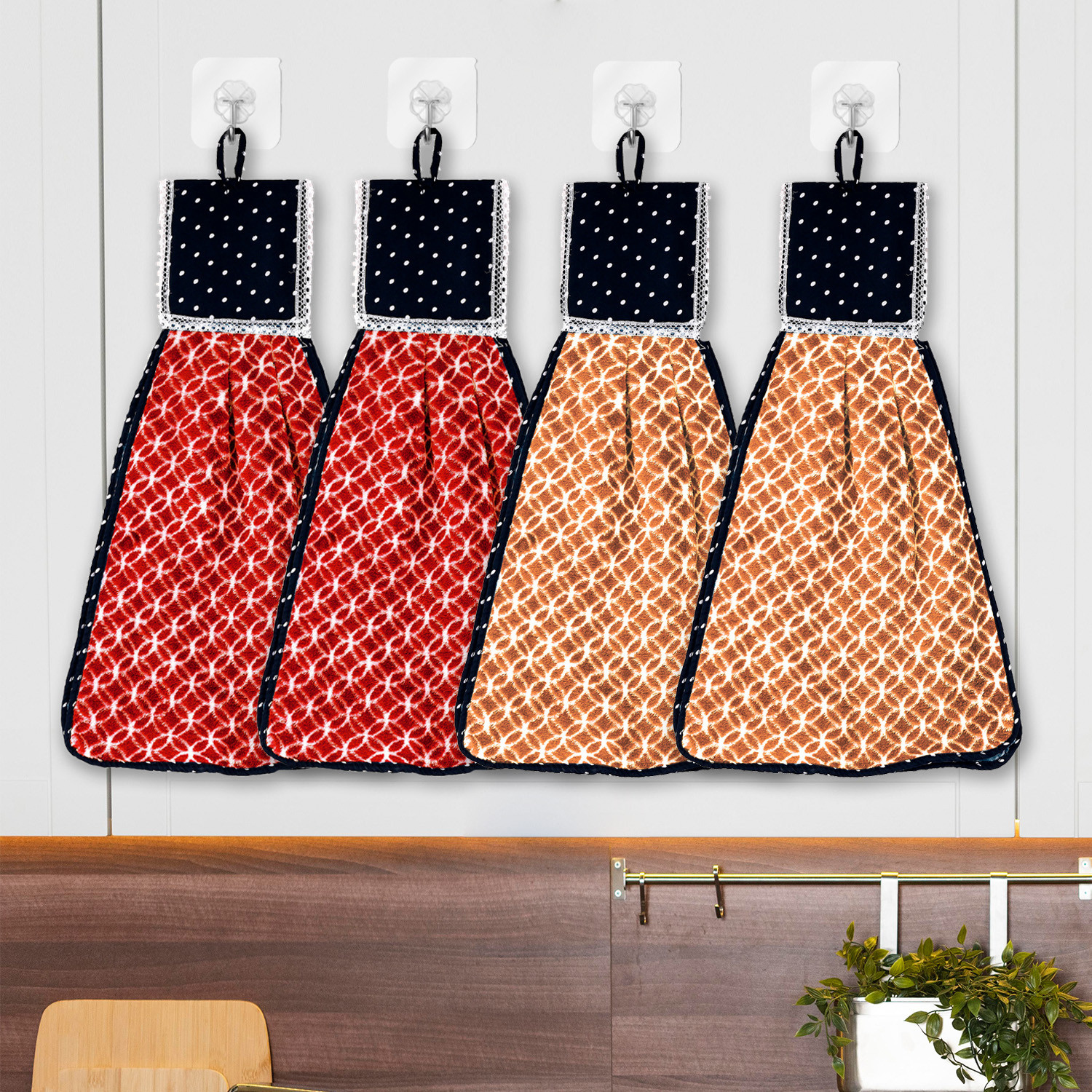 Kuber Industries Napkin | Washbasin Hanging Napkin | Kitchen Towel with Ties | Napkin for Kitchen | Circle Napkin for Bathroom | Hand Towel for Kitchen | Pack of 4 | Multi