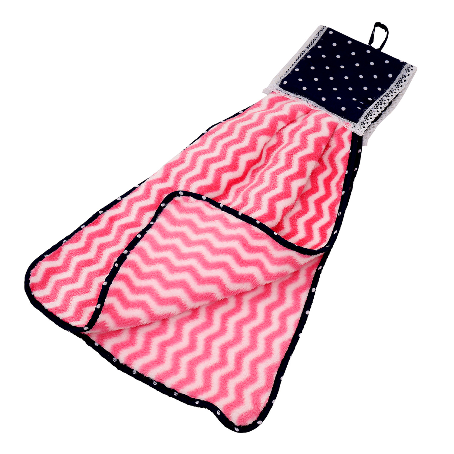 Kuber Industries Napkin  Washbasin Hanging Napkin  Kitchen Towel with Ties  Napkin for Kitchen  Zig Zag Napkin for Bathroom  Hand Towel for Kitchen  Pink