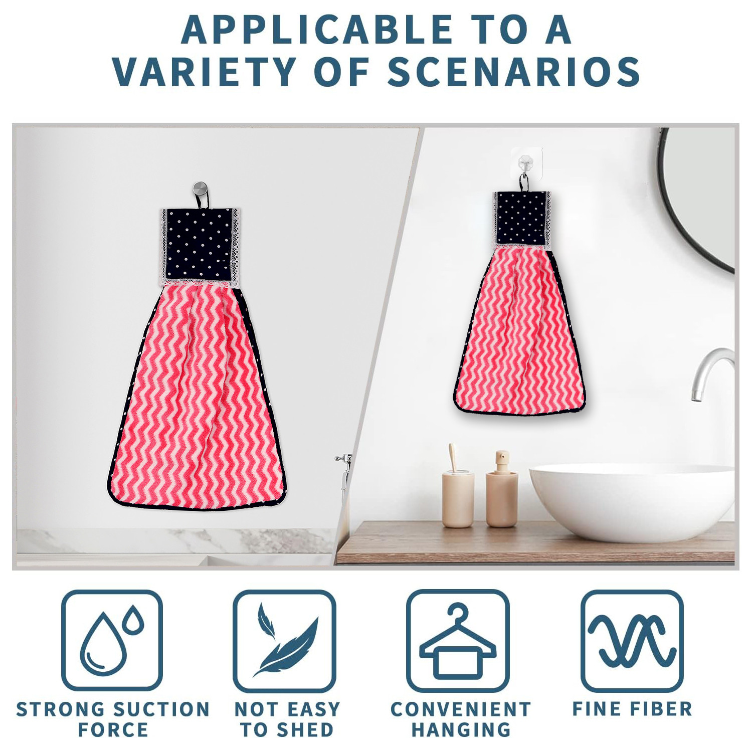 Kuber Industries Napkin  Washbasin Hanging Napkin  Kitchen Towel with Ties  Napkin for Kitchen  Zig Zag Napkin for Bathroom  Hand Towel for Kitchen  Pink