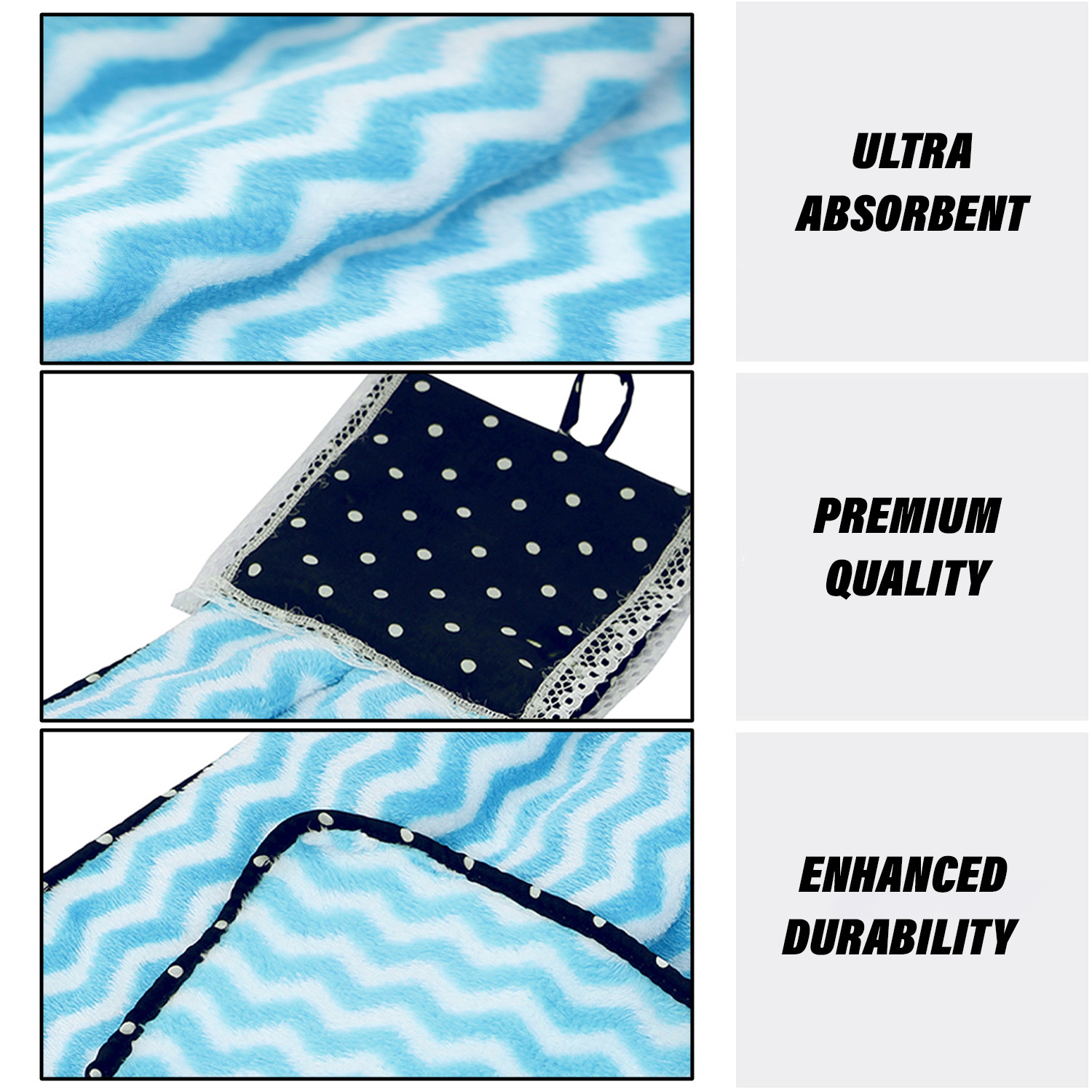 Kuber Industries Napkin | Washbasin Hanging Napkin | Kitchen Towel with Ties | Napkin for Kitchen | Zig Zag Napkin for Bathroom | Hand Towel for Kitchen | Blue