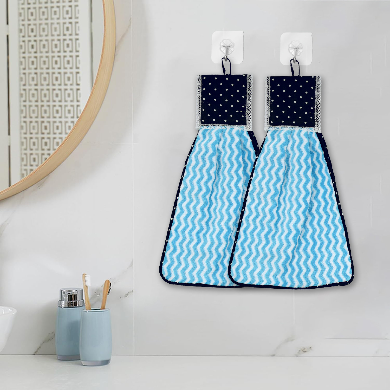 Kuber Industries Napkin | Washbasin Hanging Napkin | Kitchen Towel with Ties | Napkin for Kitchen | Zig Zag Napkin for Bathroom | Hand Towel for Kitchen | Blue