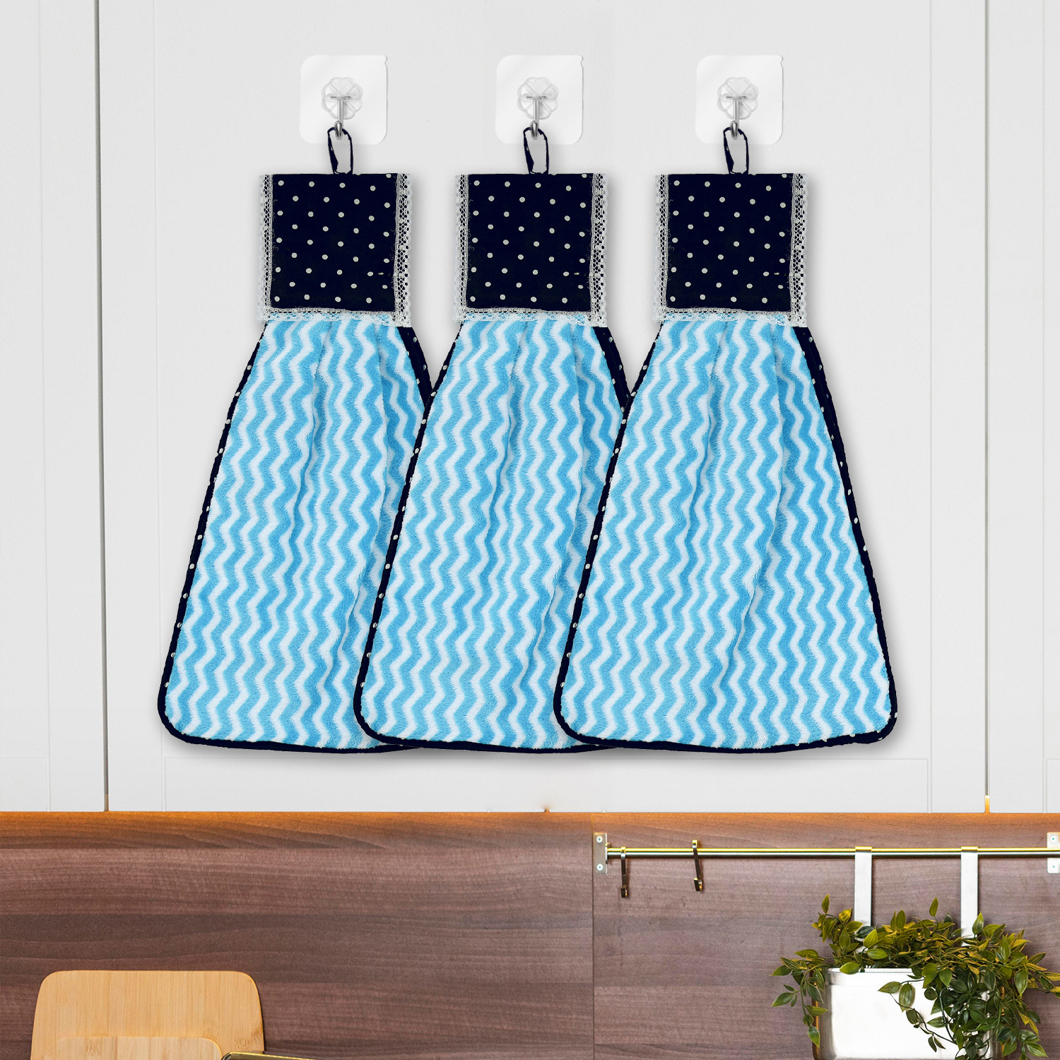 Kuber Industries Napkin | Washbasin Hanging Napkin | Kitchen Towel with Ties | Napkin for Kitchen | Zig Zag Napkin for Bathroom | Hand Towel for Kitchen | Blue