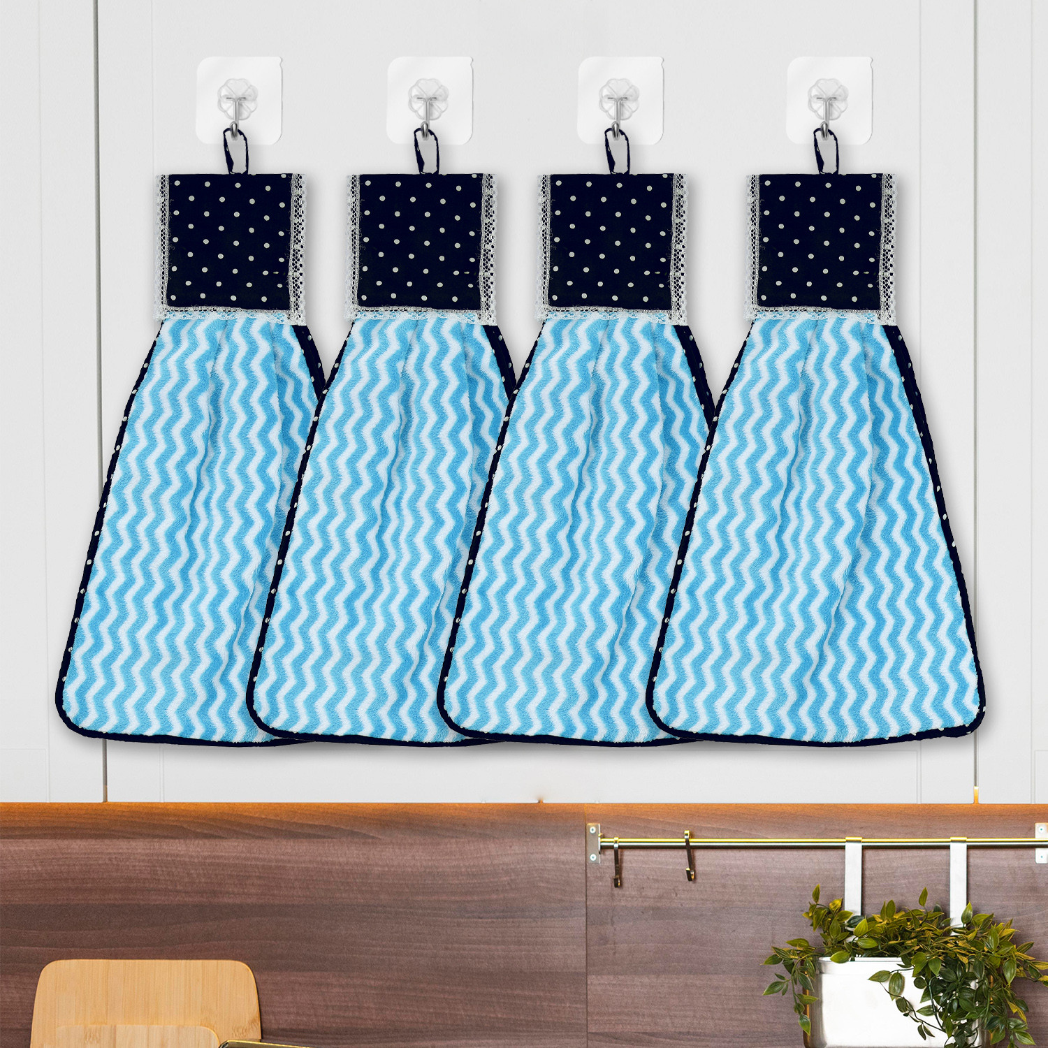 Kuber Industries Napkin | Washbasin Hanging Napkin | Kitchen Towel with Ties | Napkin for Kitchen | Zig Zag Napkin for Bathroom | Hand Towel for Kitchen | Blue