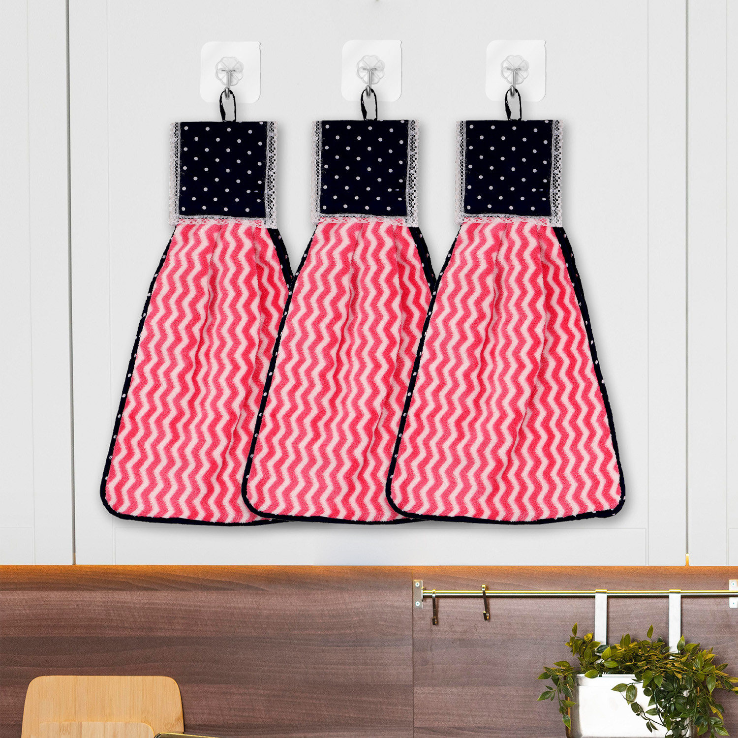 Kuber Industries Napkin | Washbasin Hanging Napkin | Kitchen Towel with Ties | Napkin for Kitchen | Zig Zag Napkin for Bathroom | Hand Towel for Kitchen | Pink