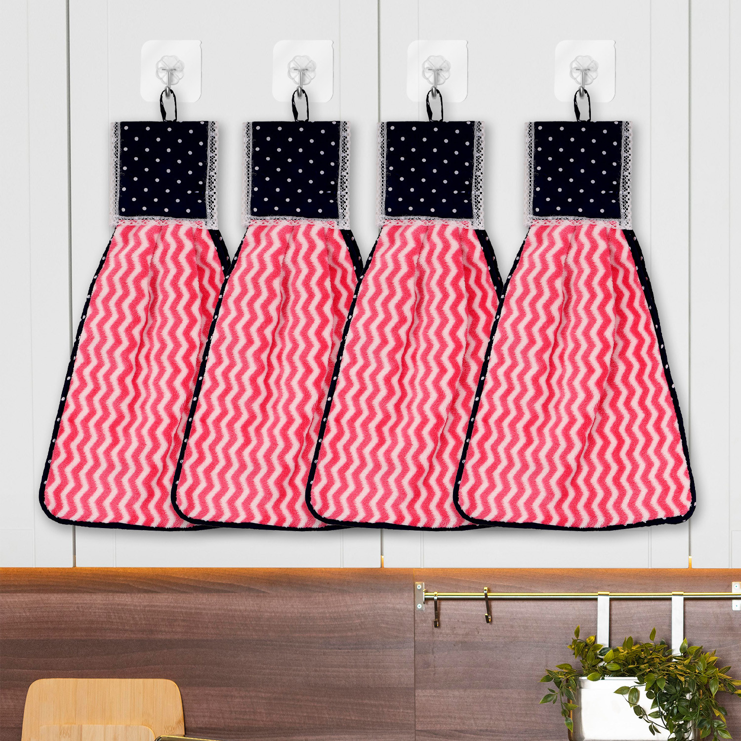 Kuber Industries Napkin | Washbasin Hanging Napkin | Kitchen Towel with Ties | Napkin for Kitchen | Zig Zag Napkin for Bathroom | Hand Towel for Kitchen | Pink