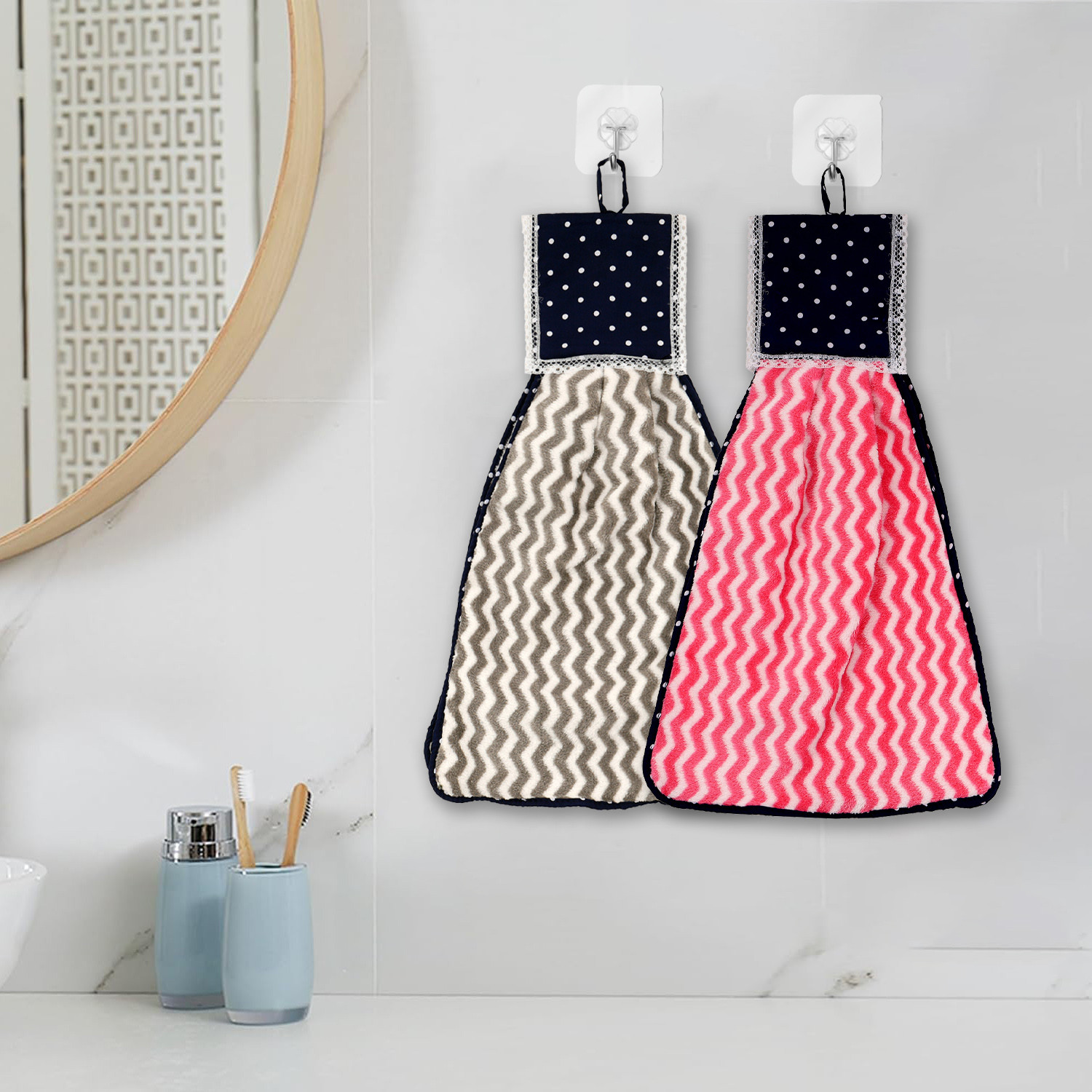 Kuber Industries Napkin | Washbasin Hanging Napkin | Kitchen Towel with Ties | Napkin for Kitchen | Zig Zag Napkin for Bathroom | Hand Towel for Kitchen | Pack of 2 | Multi