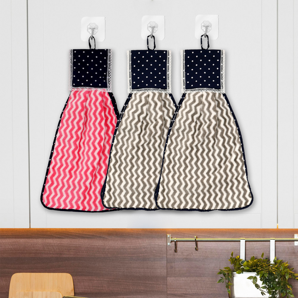 Kuber Industries Napkin | Washbasin Hanging Napkin | Kitchen Towel with Ties | Napkin for Kitchen | Zig Zag Napkin for Bathroom | Hand Towel for Kitchen | Pack of 3 | Multi
