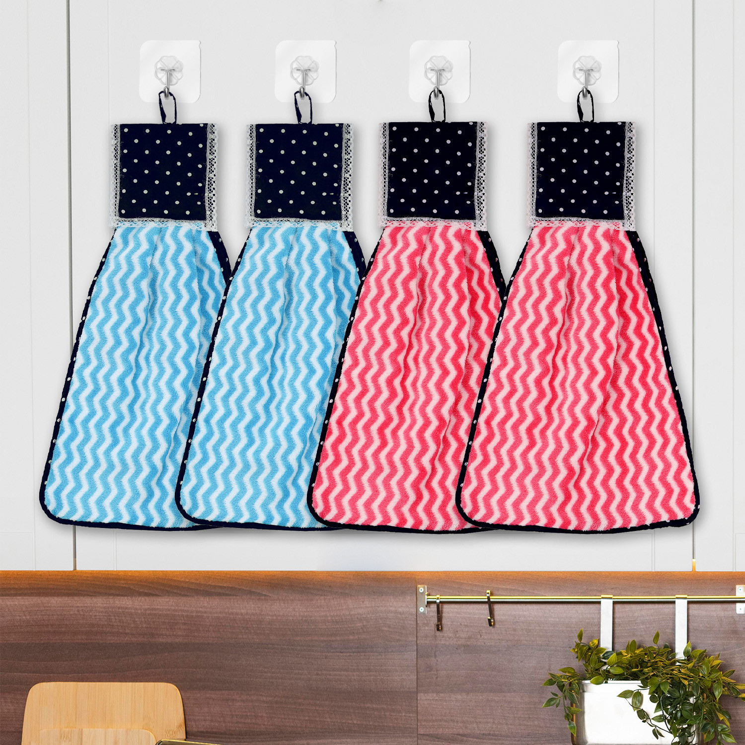 Kuber Industries Napkin | Washbasin Hanging Napkin | Kitchen Towel with Ties | Napkin for Kitchen | Zig Zag Napkin for Bathroom | Hand Towel for Kitchen | Pack of 4 | Multi