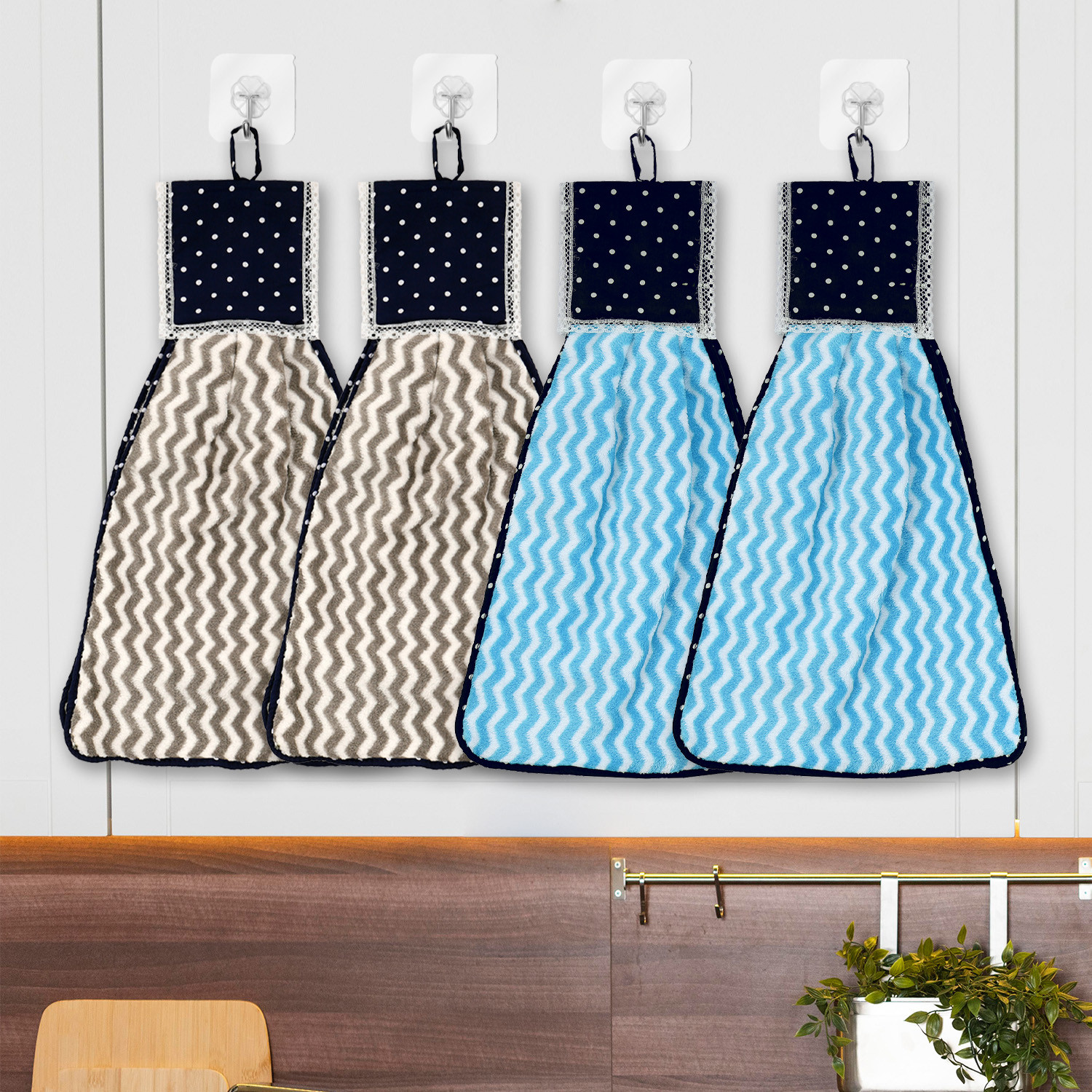Kuber Industries Napkin | Washbasin Hanging Napkin | Kitchen Towel with Ties | Napkin for Kitchen | Zig Zag Napkin for Bathroom | Hand Towel for Kitchen | Pack of 4 | Multi