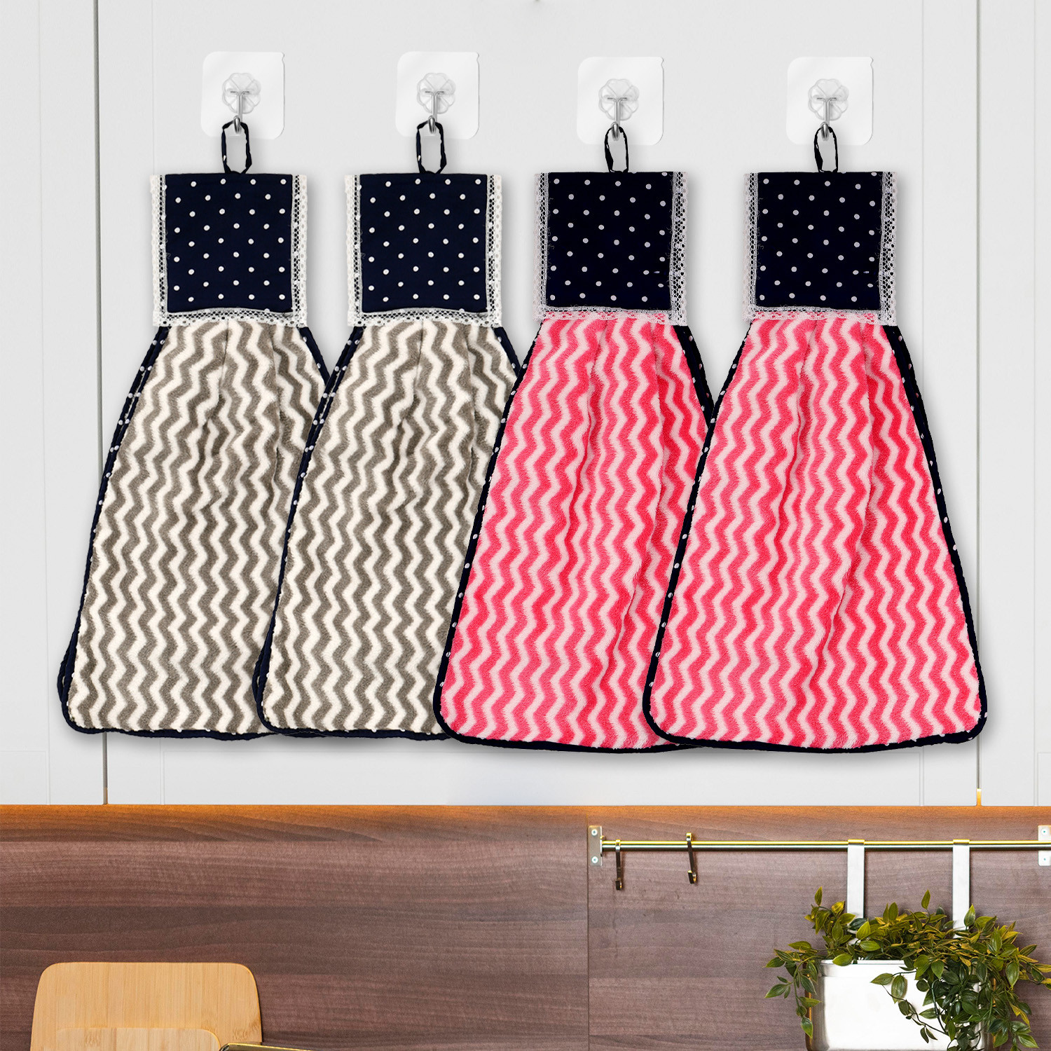 Kuber Industries Napkin | Washbasin Hanging Napkin | Kitchen Towel with Ties | Napkin for Kitchen | Zig Zag Napkin for Bathroom | Hand Towel for Kitchen | Pack of 4 | Multi