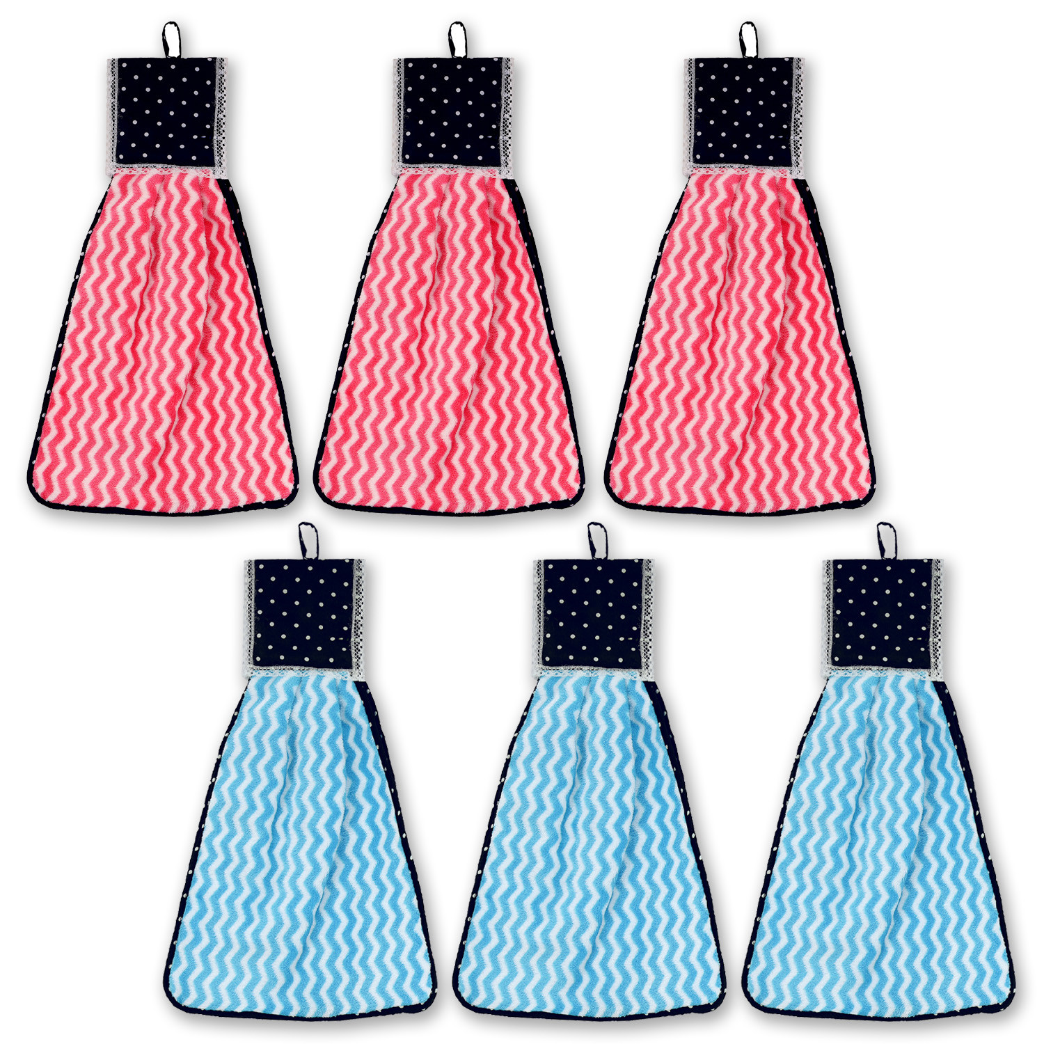 Kuber Industries Napkin | Washbasin Hanging Napkin | Kitchen Towel with Ties | Napkin for Kitchen | Zig Zag Napkin for Bathroom | Hand Towel for Kitchen | Pack of 6 | Multi