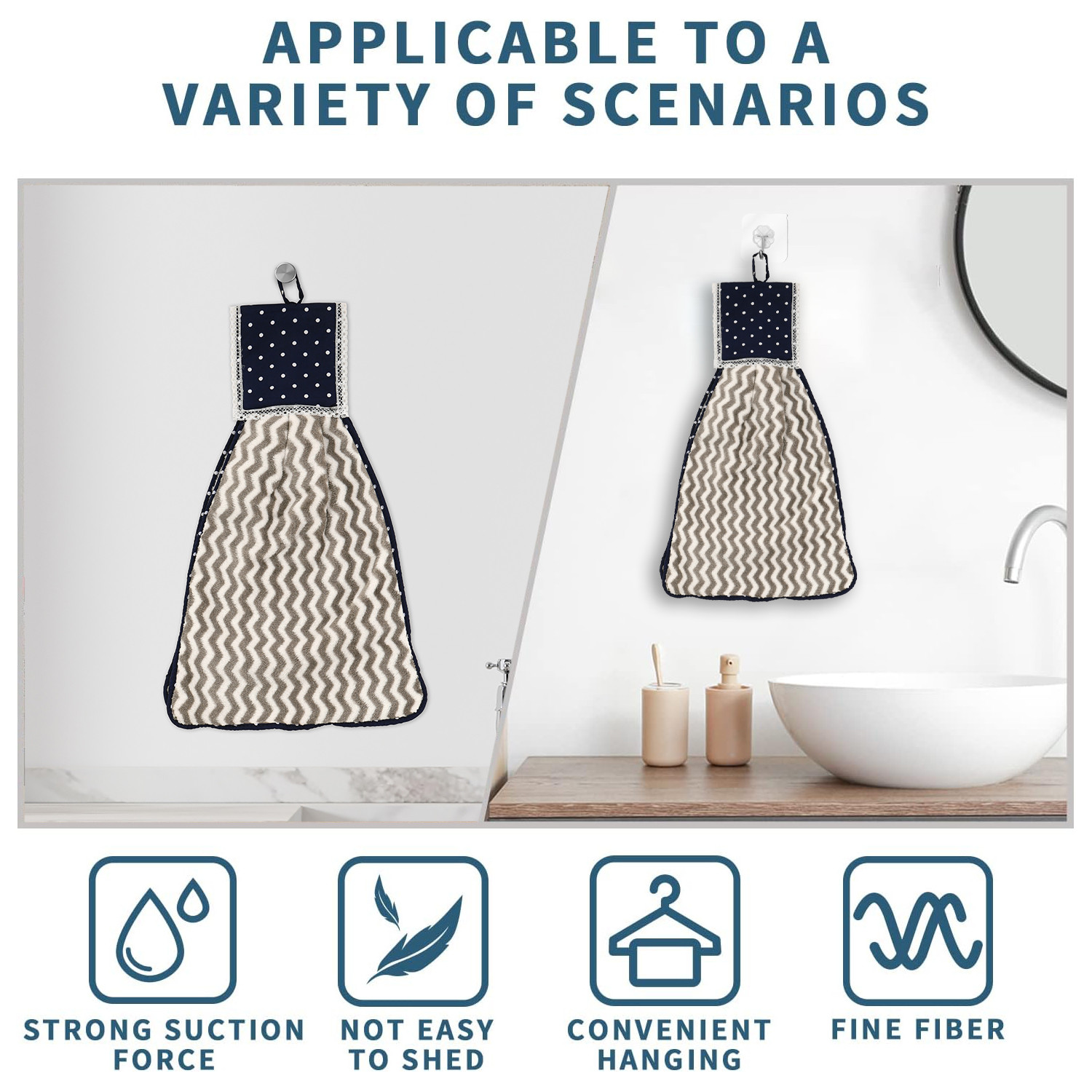 Kuber Industries Napkin  Washbasin Hanging Napkin  Kitchen Towel with Ties  Napkin for Kitchen  Zig Zag Napkin for Bathroom  Hand Towel for Kitchen  Gray