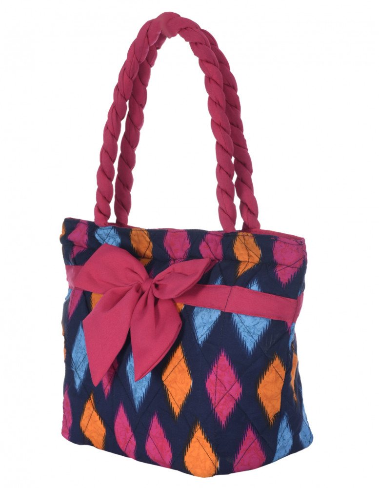 Kuber Industries Navajo Print Hand Bag, Bow Bag For Women/Girls With Handle (Blue)