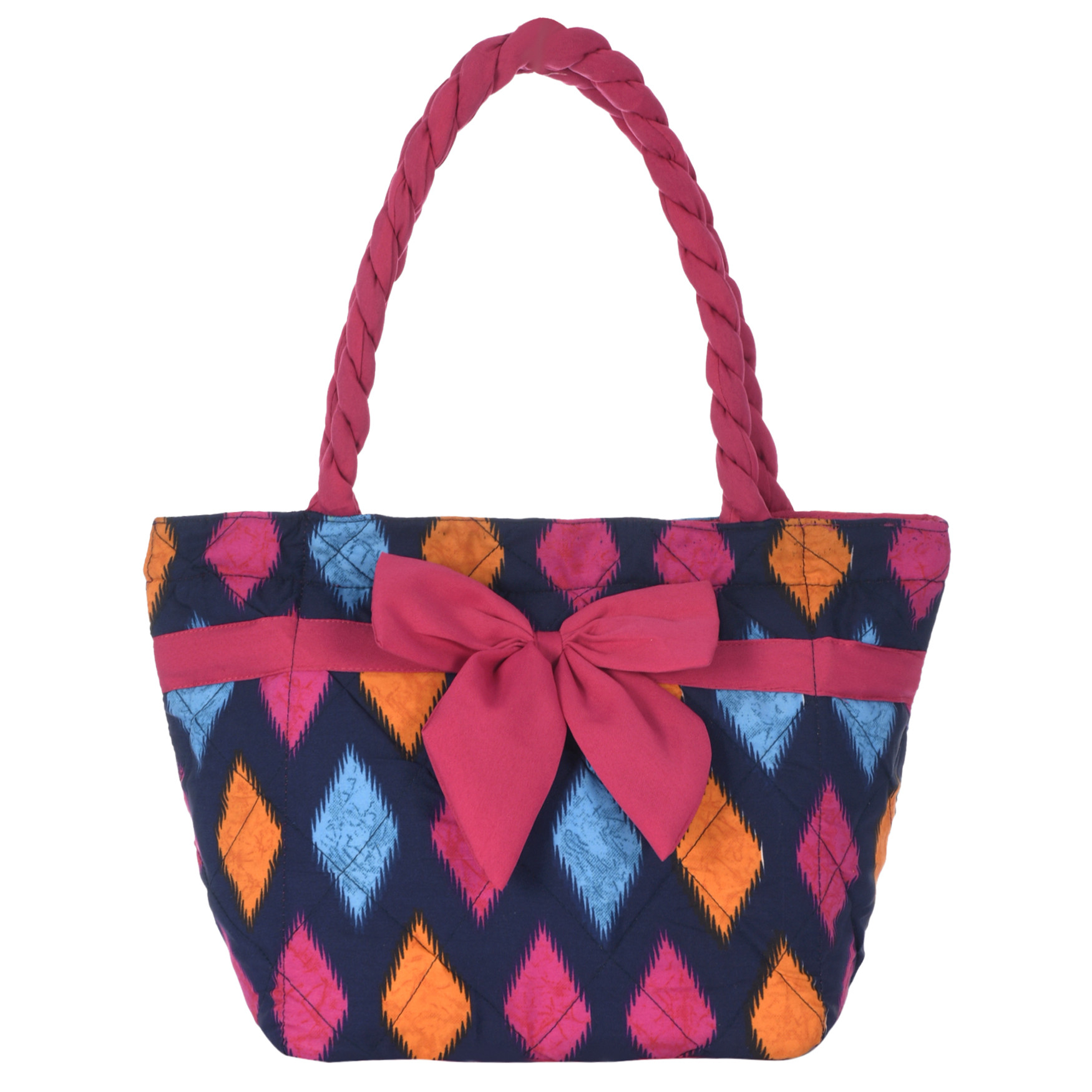 Kuber Industries Navajo Print Hand Bag, Bow Bag For Women/Girls With Handle (Blue)