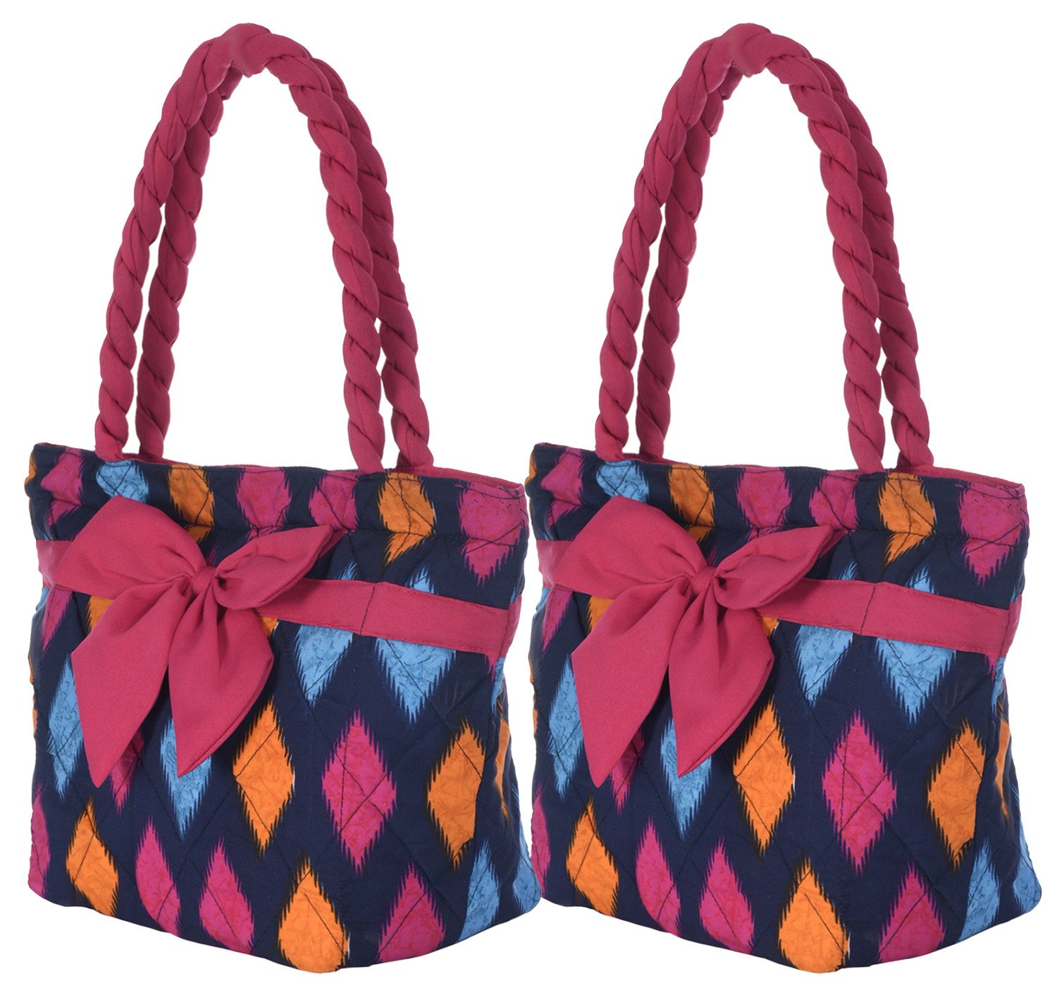 Kuber Industries Navajo Print Hand Bag, Bow Bag For Women/Girls With Handle (Blue)