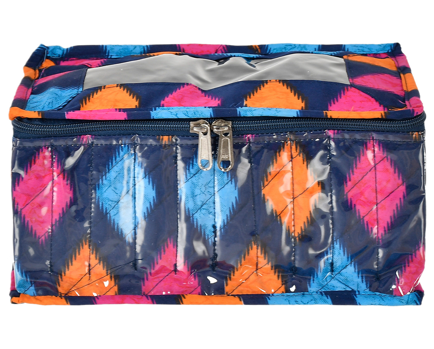 Kuber Industries Navajo Printed Laminated PVC Jewellery Organiser, Storage Bag for Necklace, Earrings, Rings, Bracelet With 10 Transparent Pouches (Blue)