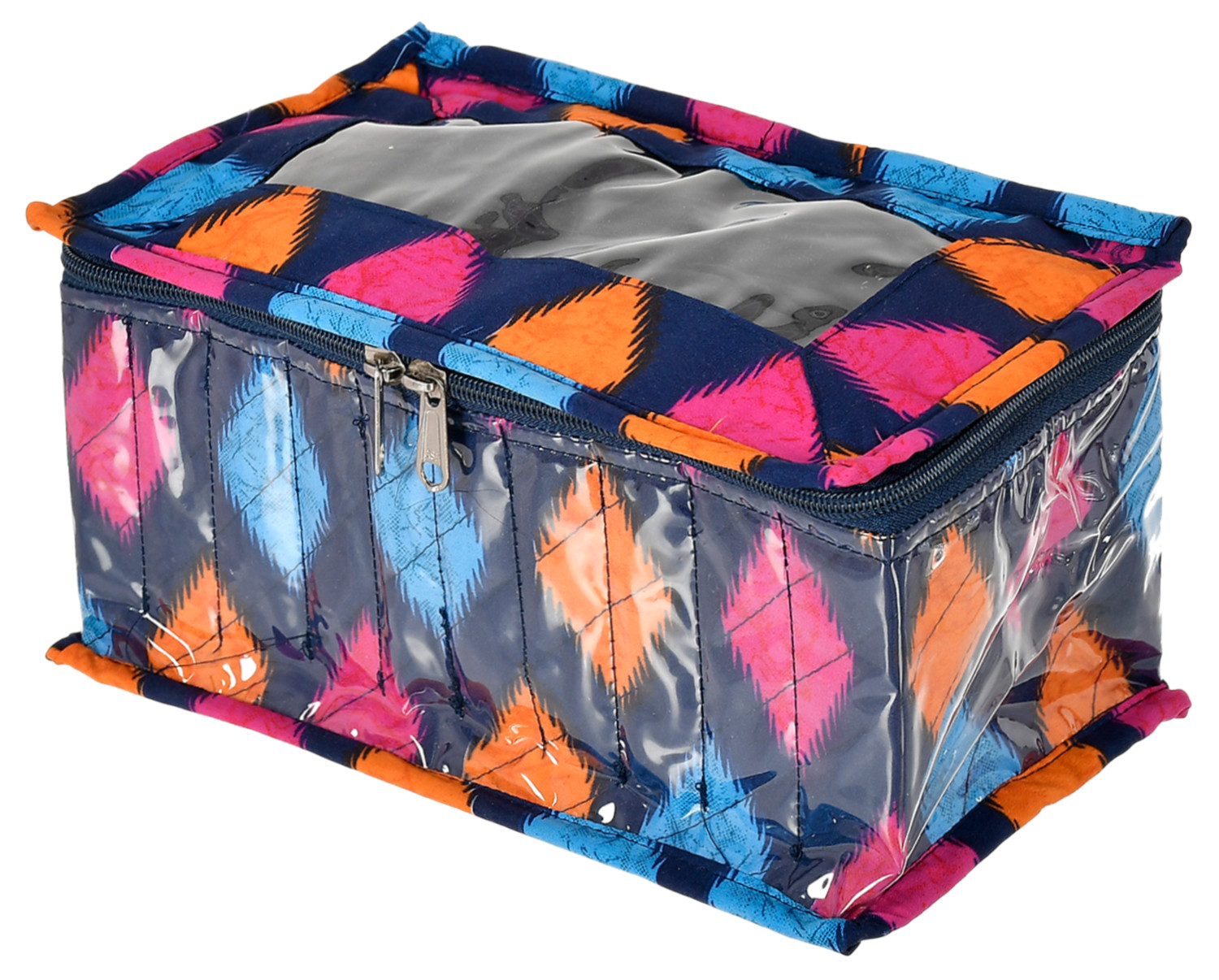Kuber Industries Navajo Printed Laminated PVC Jewellery Organiser, Storage Bag for Necklace, Earrings, Rings, Bracelet With 10 Transparent Pouches (Blue)