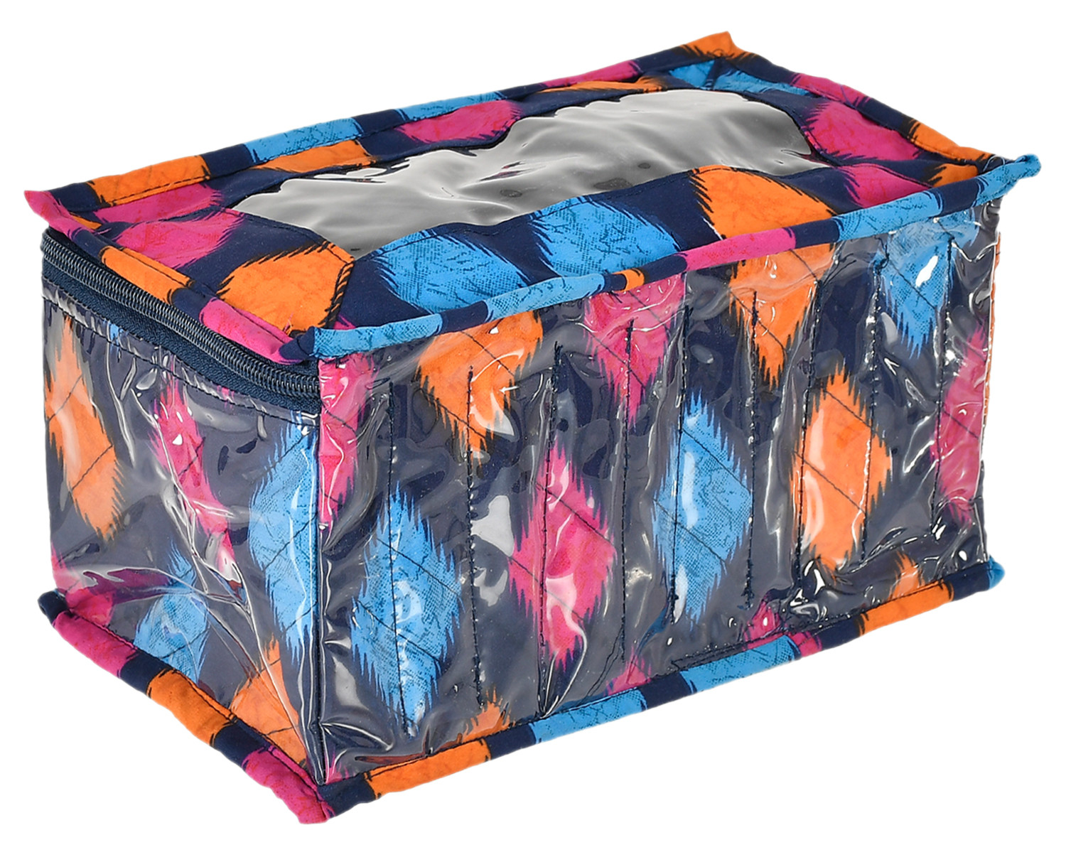 Kuber Industries Navajo Printed Laminated PVC Jewellery Organiser, Storage Bag for Necklace, Earrings, Rings, Bracelet With 10 Transparent Pouches (Blue)