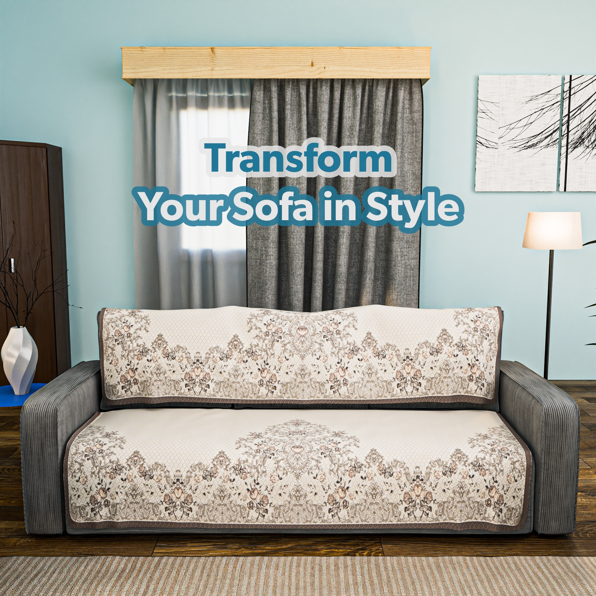 Kuber Industries Net Cotton Long Sofa Cover 3 Seater for Living Room  Cover for Sofa Furniture Protector for Home and Office  Sofacover Cloth for Home Decor and Hall  Paradise 1176 - Brown