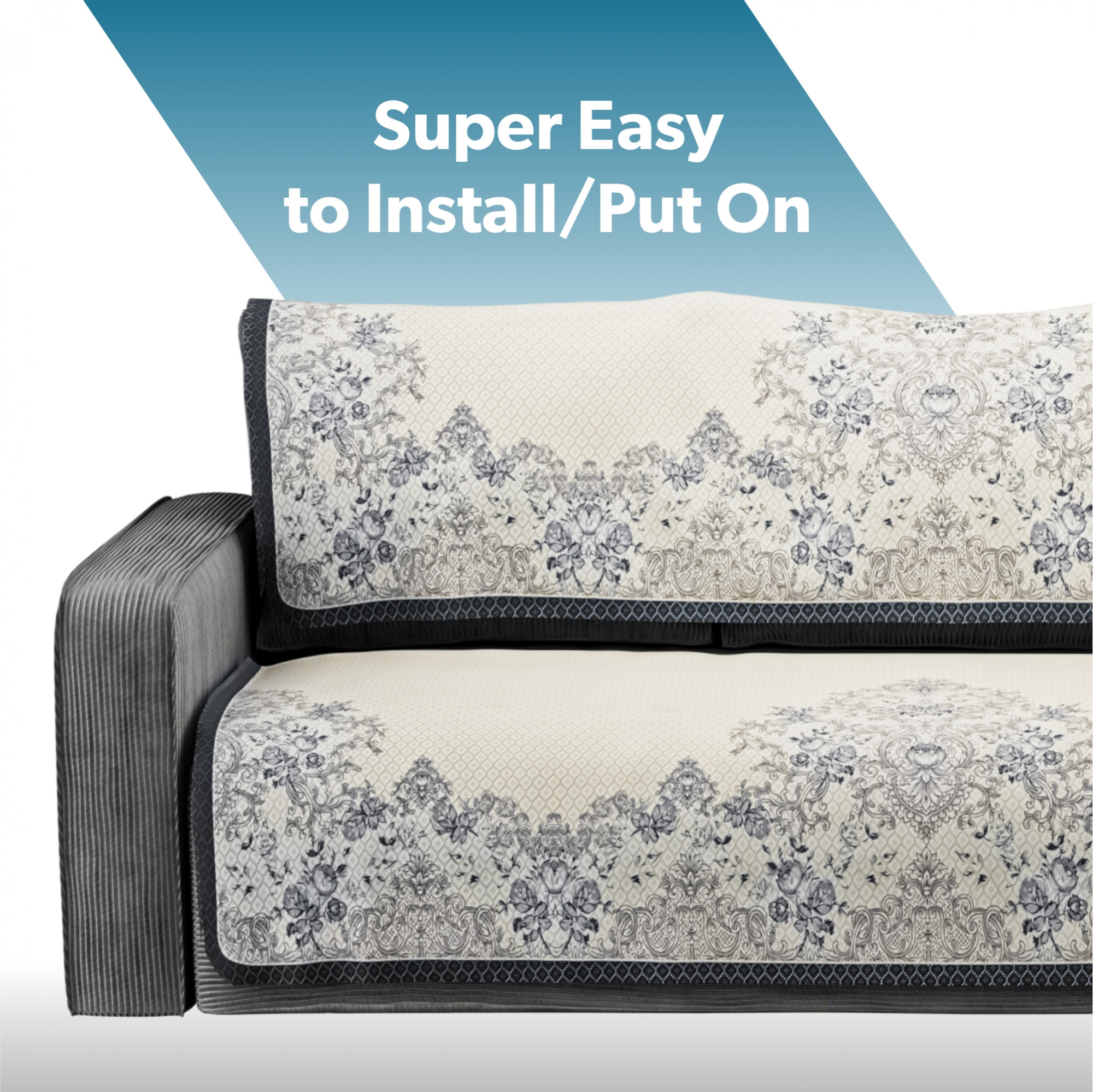 Kuber Industries Net Cotton Long Sofa Cover 3 Seater for Living Room  Cover for Sofa Furniture Protector for Home and Office  Sofacover Cloth for Home Decor and Hall  Paradise 1176 - Blue