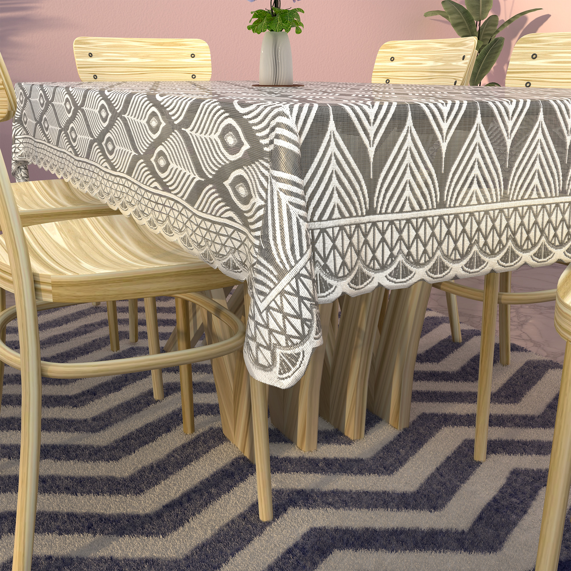 Kuber Industries Net Cotton Table Cloth for  Dining Table    Durable  Washable Table Sheet  Protector Cover for Home Office  Restaurants  Pankh Design - Grey