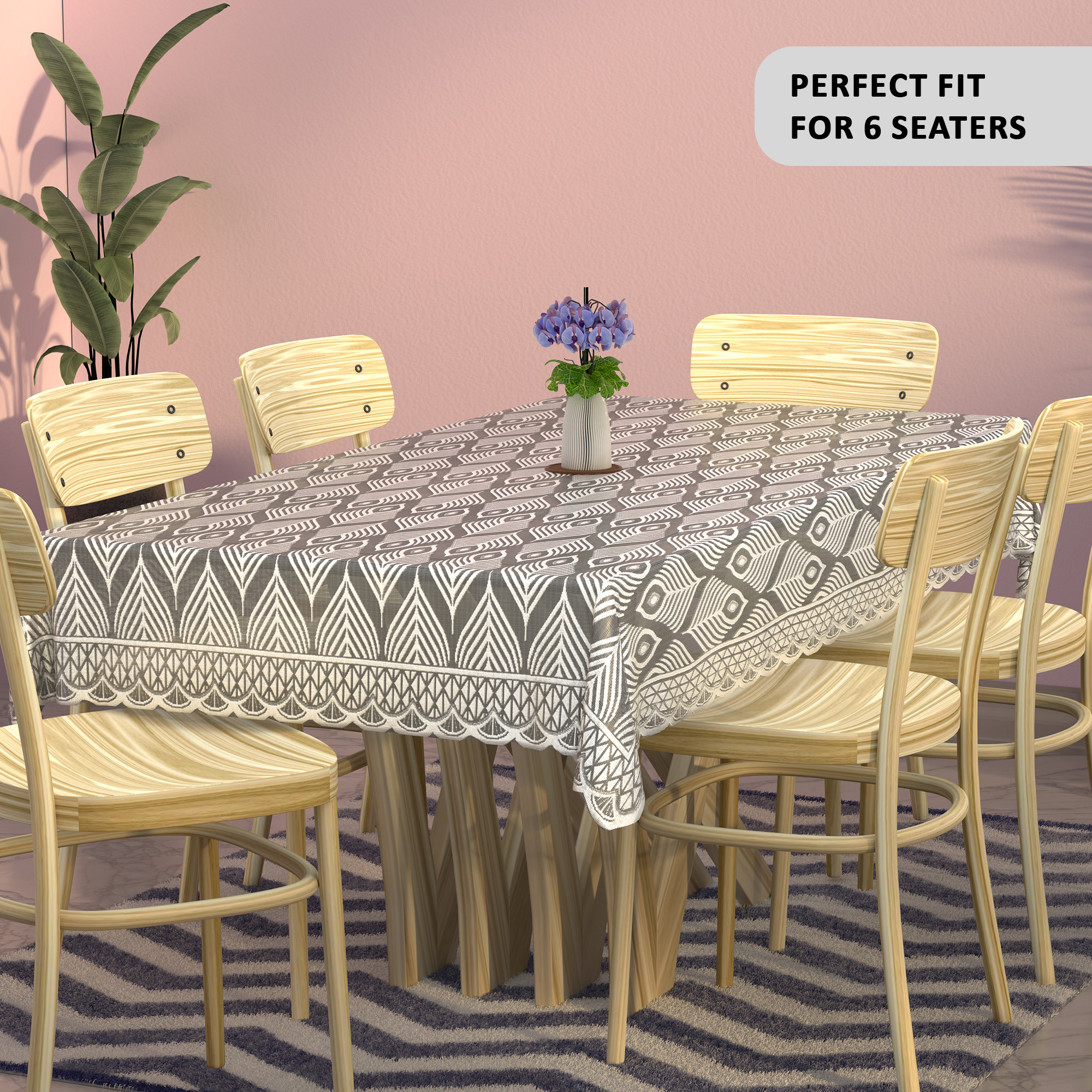 Kuber Industries Net Cotton Table Cloth for  Dining Table    Durable  Washable Table Sheet  Protector Cover for Home Office  Restaurants  Pankh Design - Grey